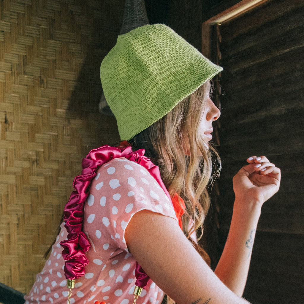 FLORETTE Crochet Bucket Hat in Lime Green