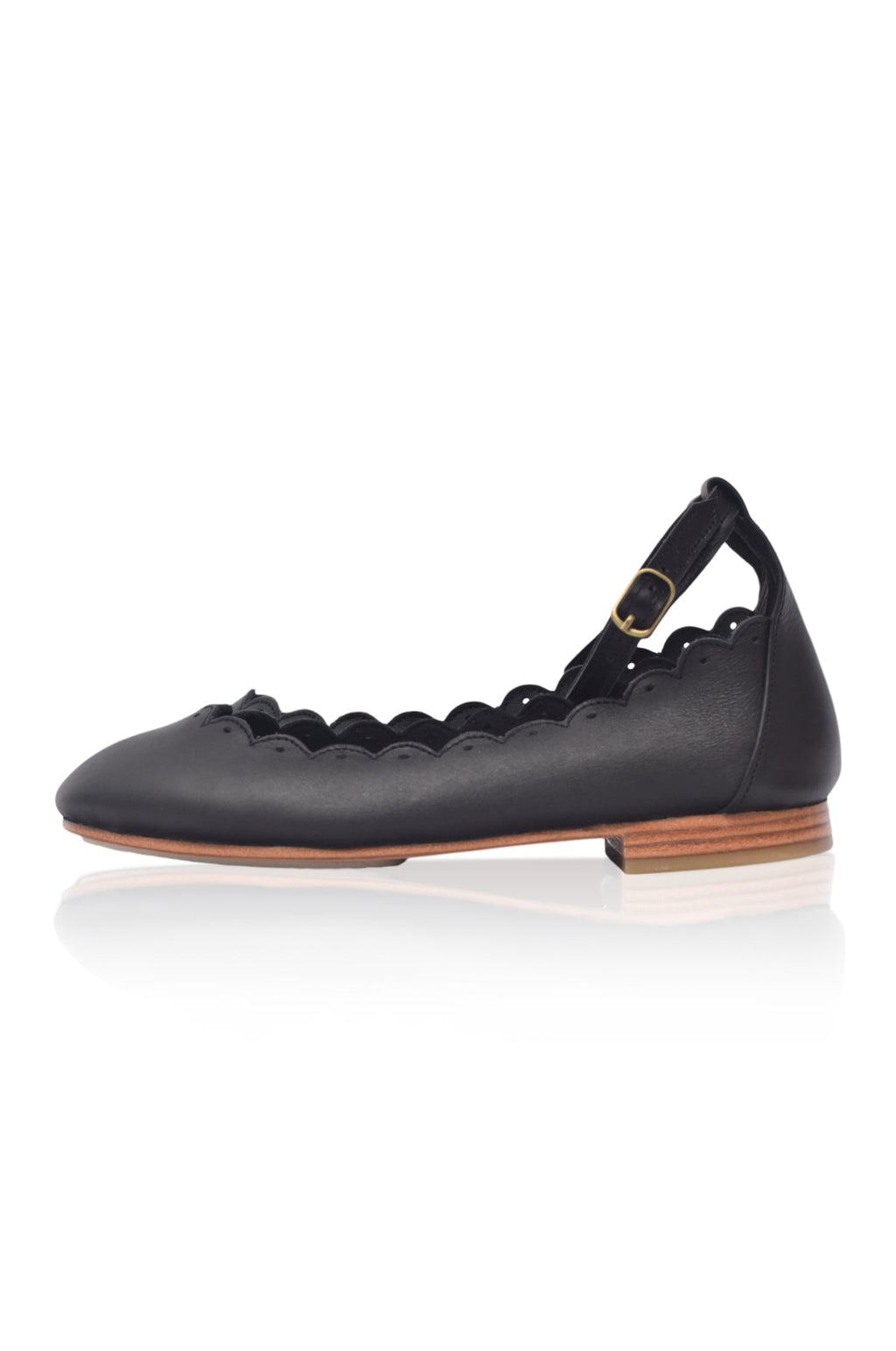 Buy Fleur Scalloped Leather Ballet Flats by Bali ELF