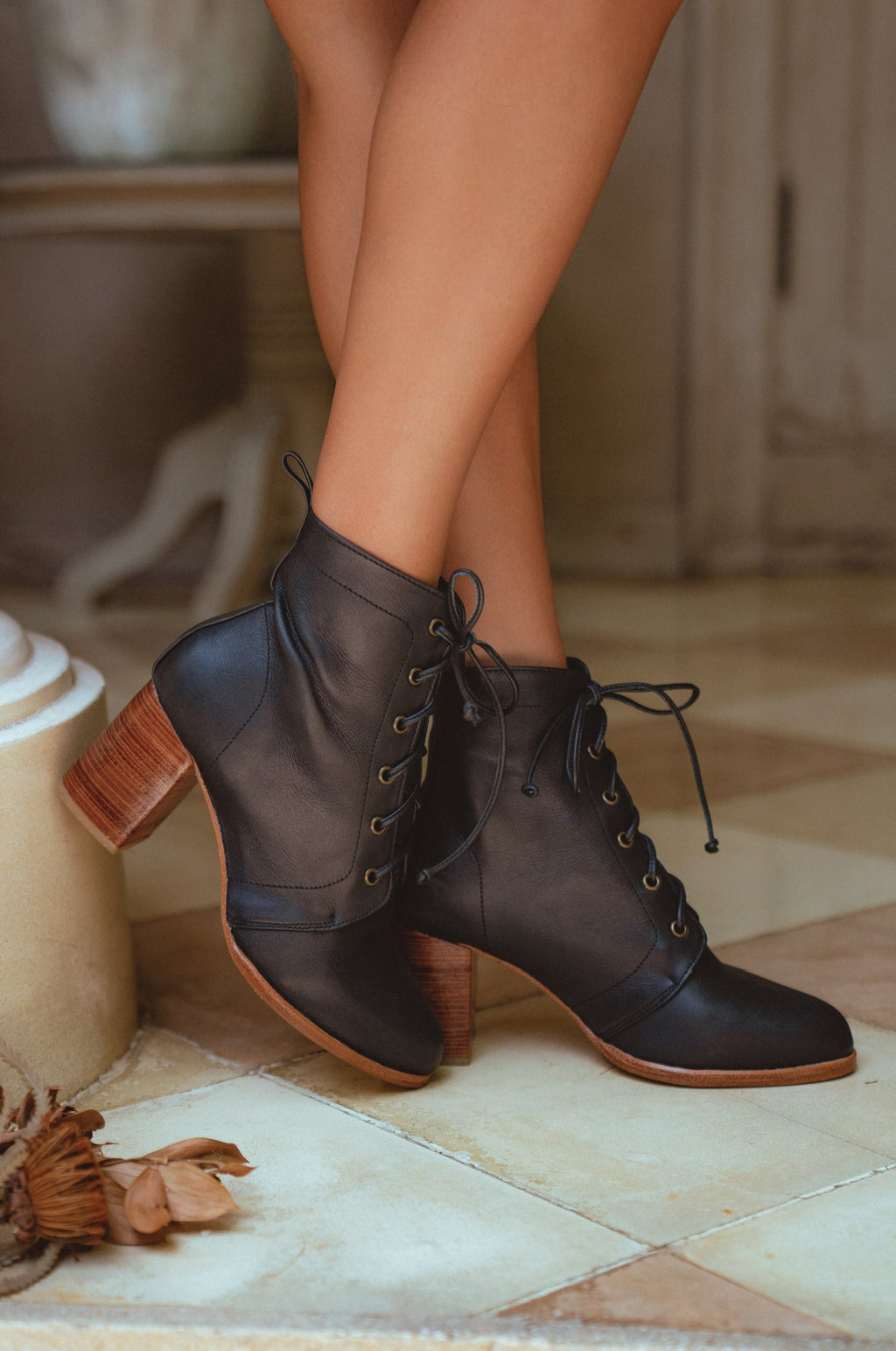 Buy Giselle Leather Heel Booties by Bali ELF