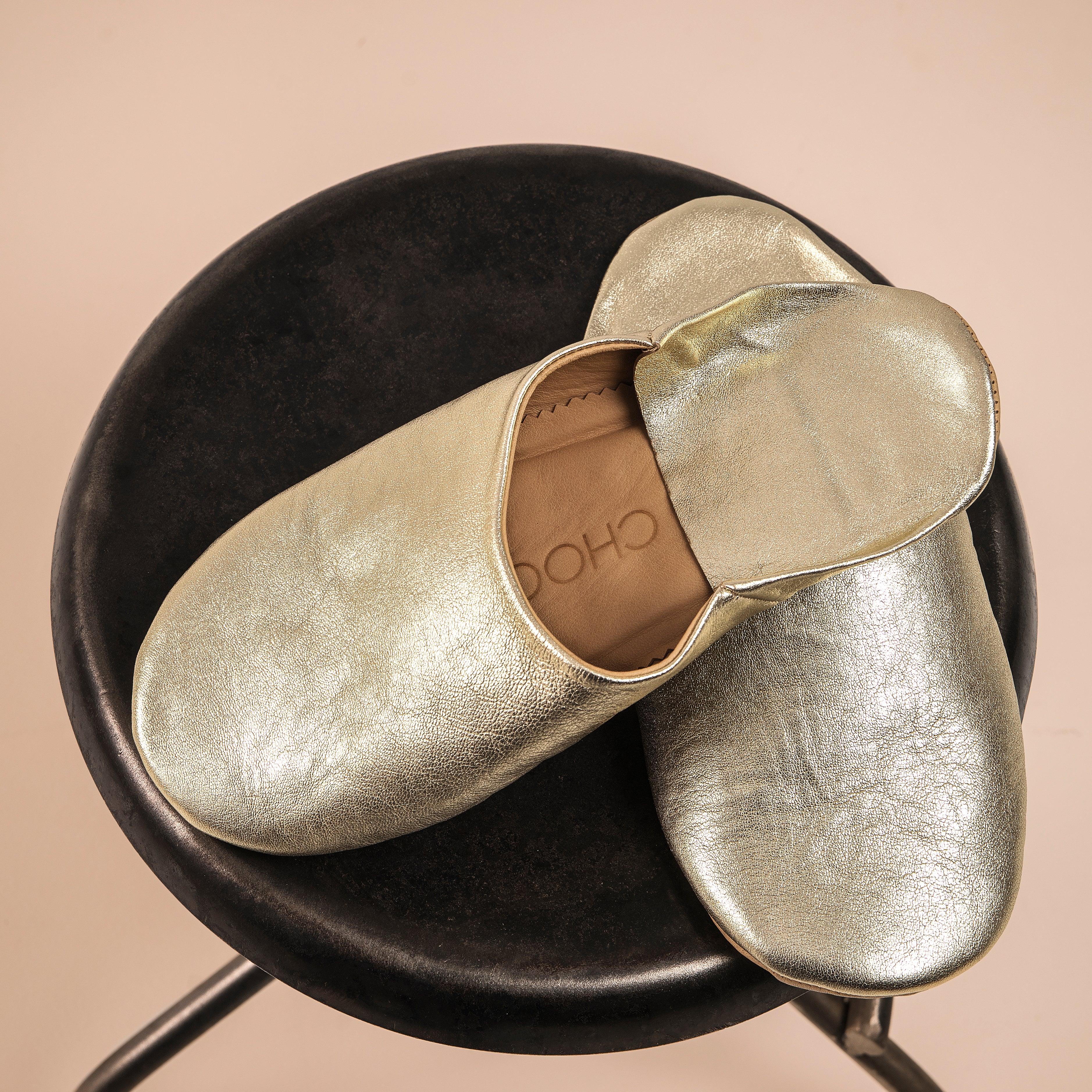 Buy Gold Elegance - Leather Slippers by Choost