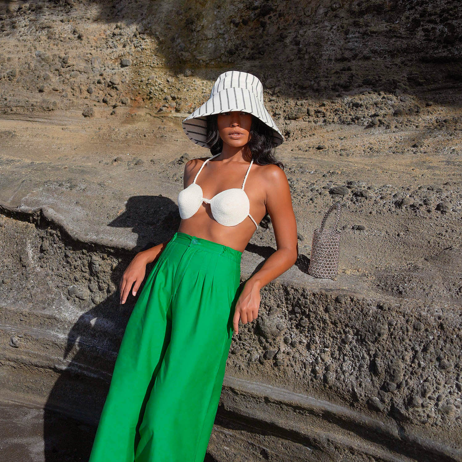 HARPER Handwoven Striped Wide-Brim Hat