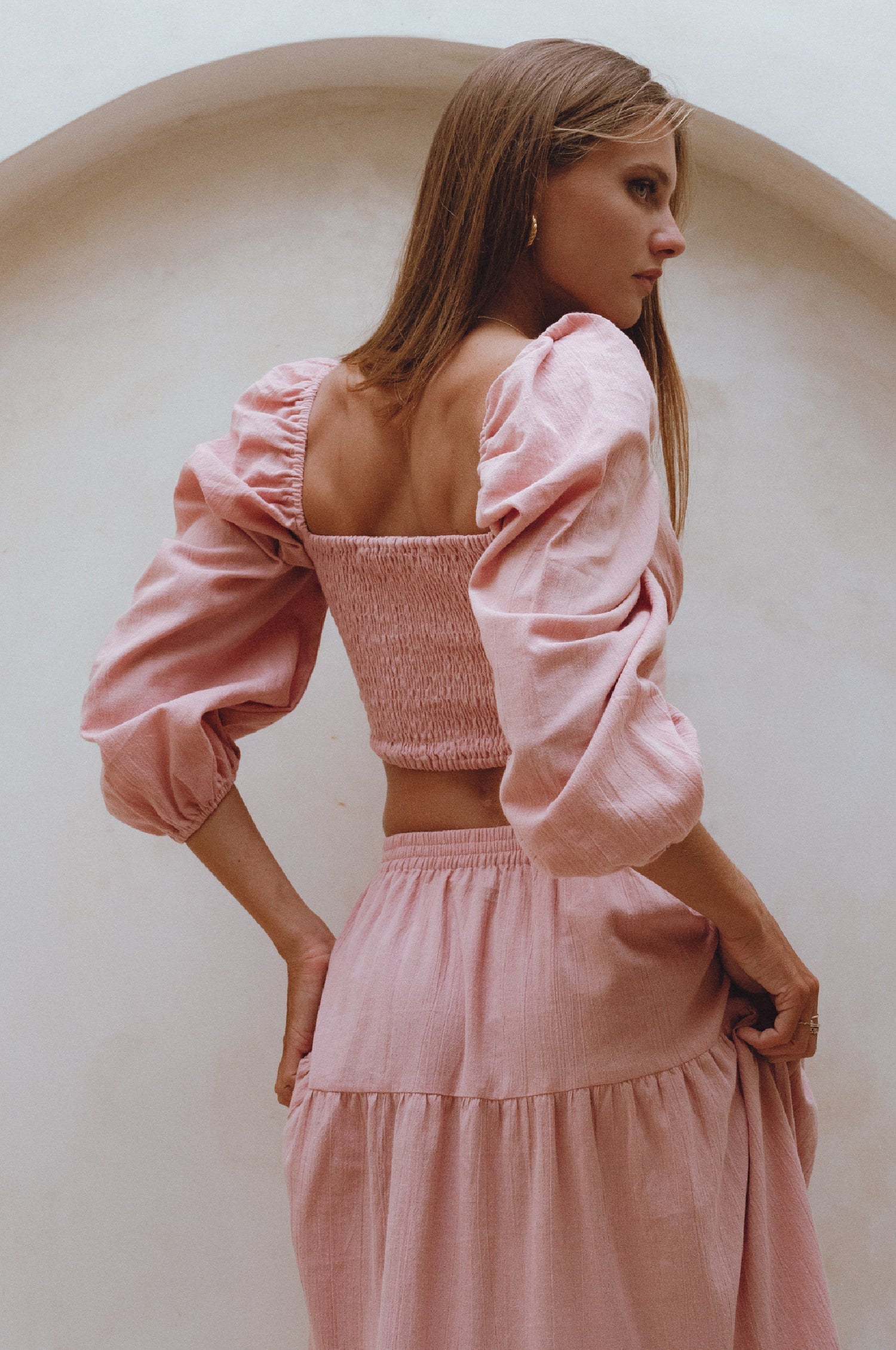 Helsa Long Sleeve Linen Top
