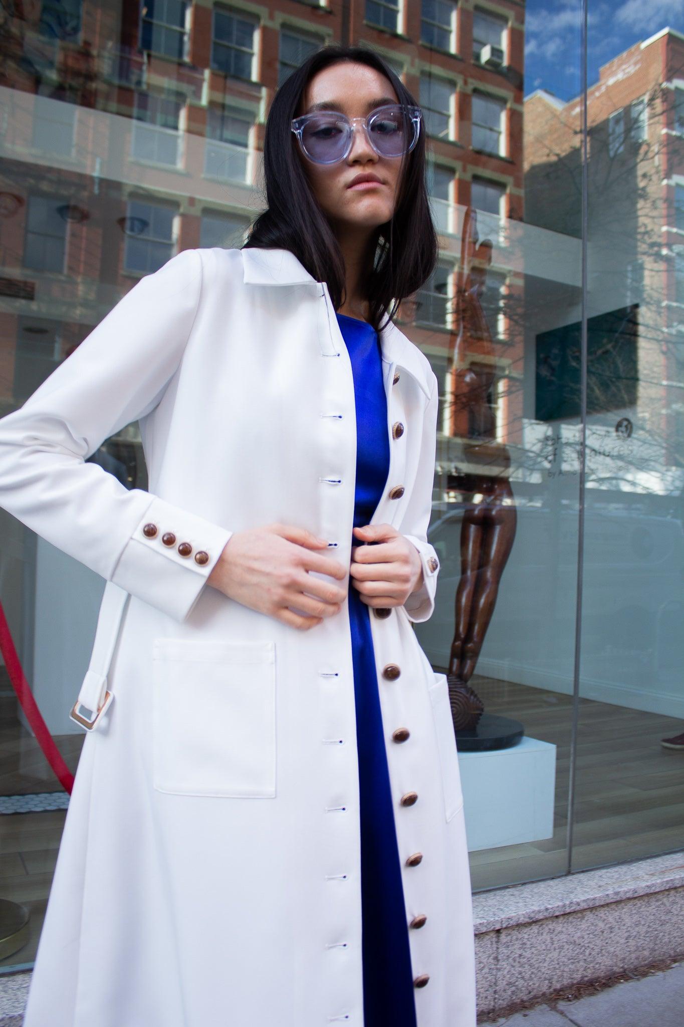 Buy Monique White Coat – Women’s Elegant Long Coat by Le Réussi®