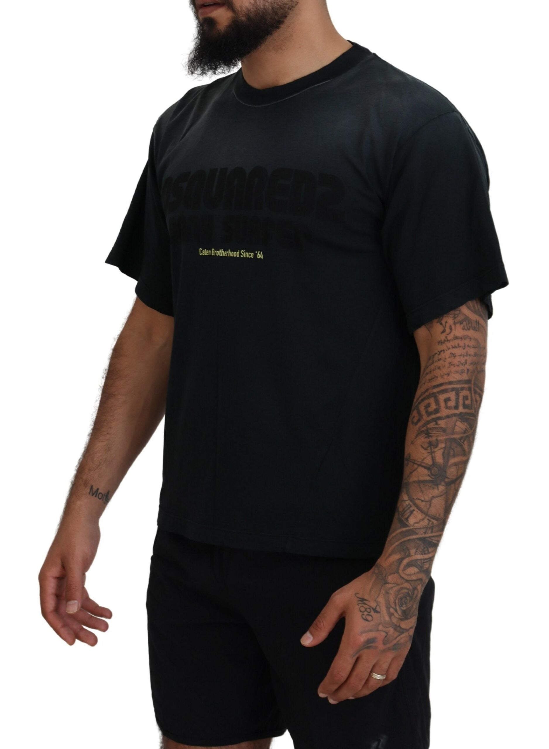 Black Cotton Short Sleeves Crewneck T-shirt