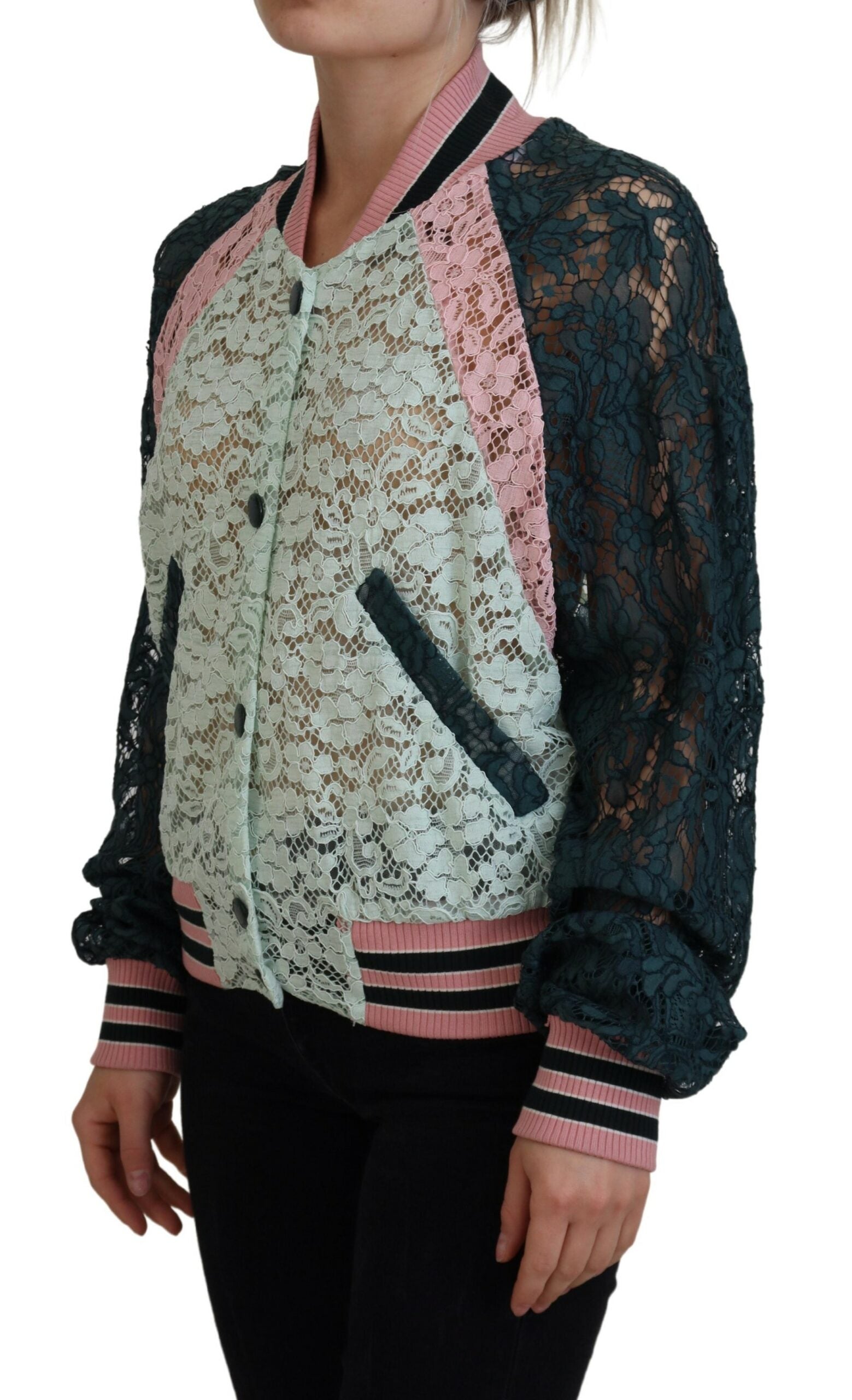 Elegant Floral Lace Bomber Jacket