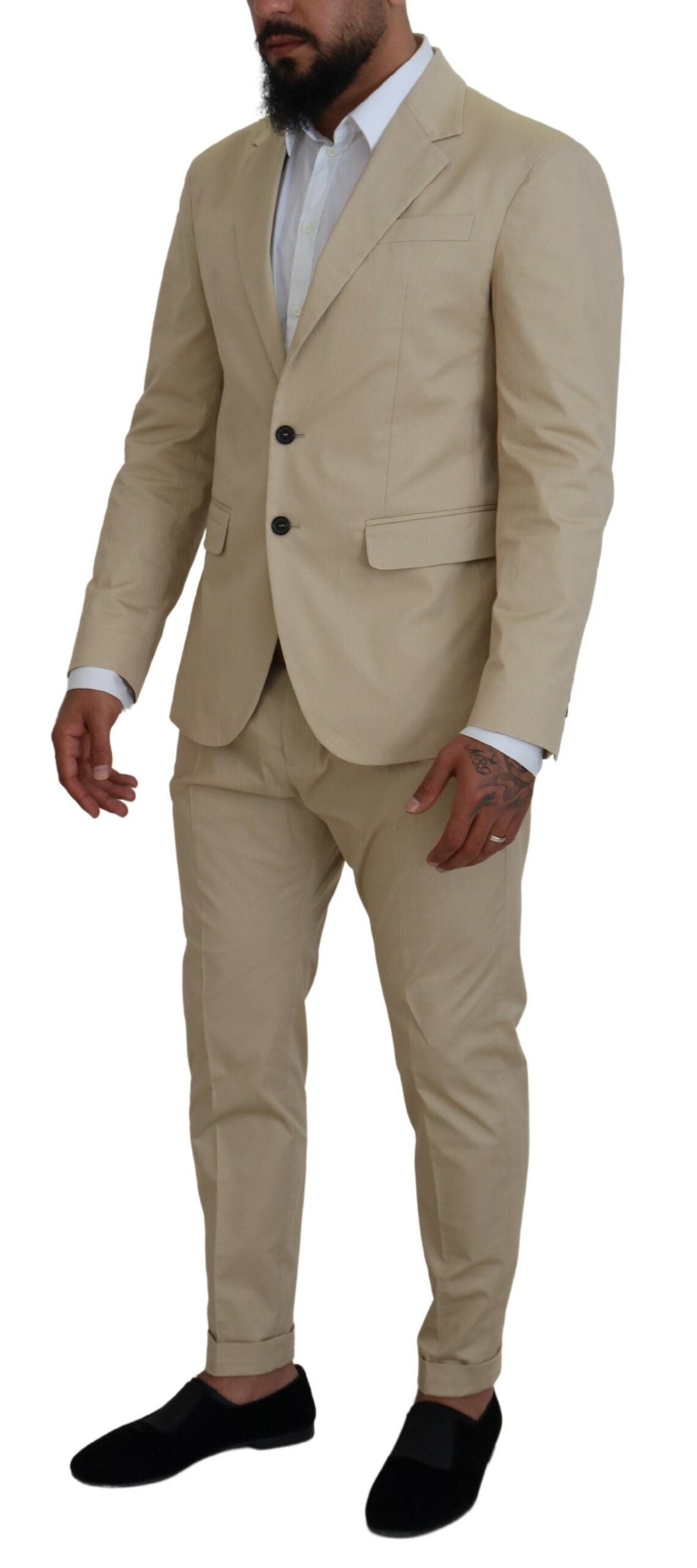 Beige Cotton Single Breasted 2 Piece CIPRO Suit
