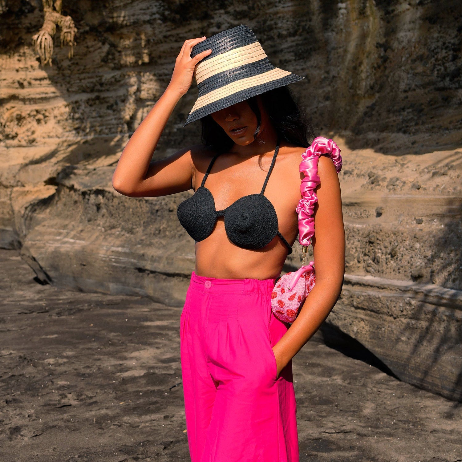 LEIA Cotton Rope Bikini Top in Black