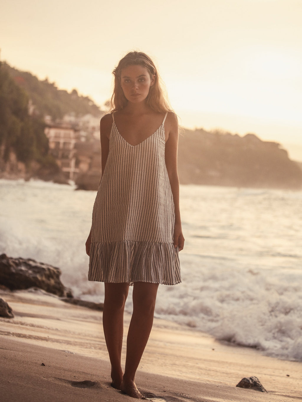 Buy Liv Mini Ruffle Dress - Black Stripes by The Handloom