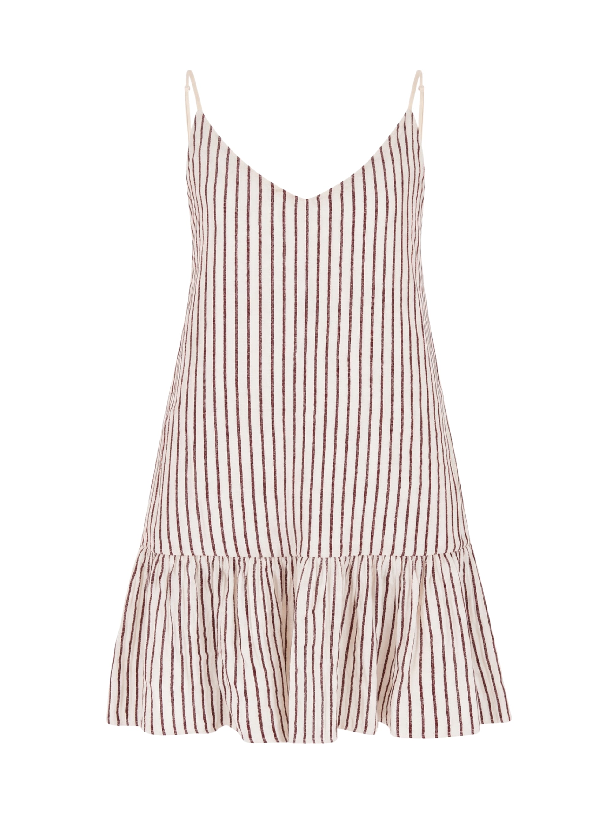 Liv Mini Ruffle Dress - Burgundy Stripes