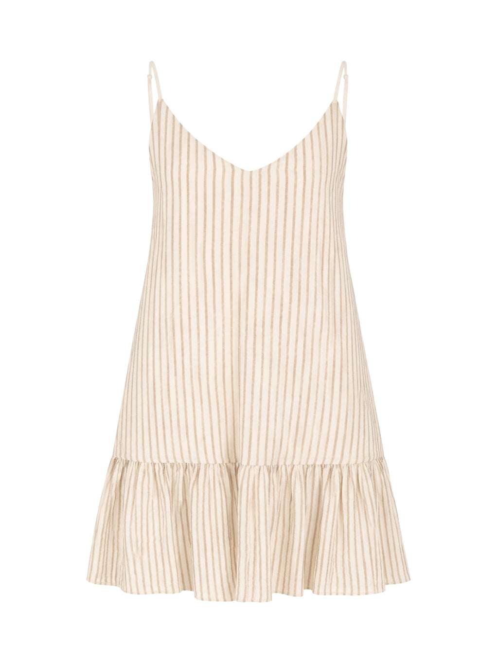 Liv Mini Ruffle Dress - Khaki Green Stripes