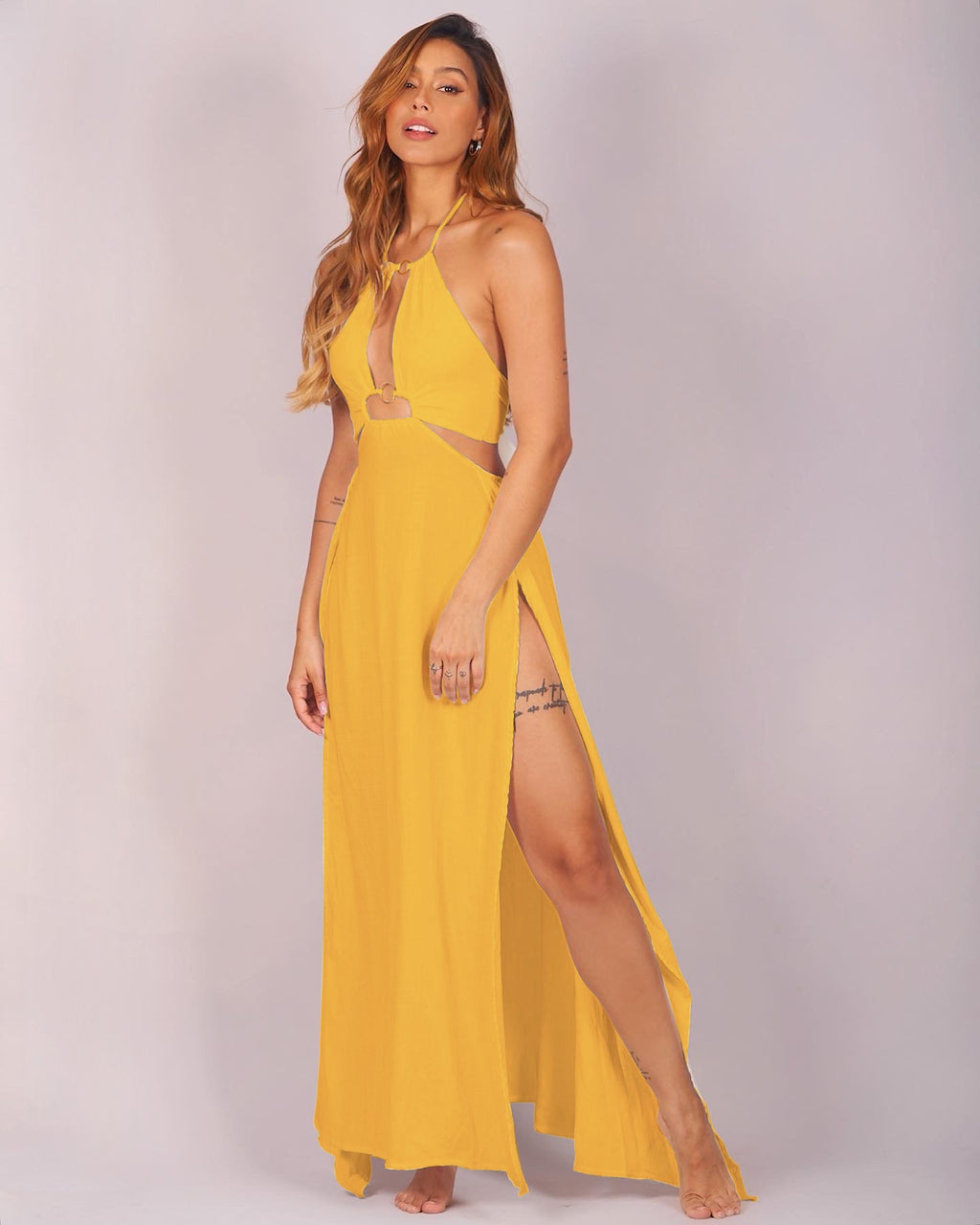 Buy Santorini Dress Mustard by Lonarc Endless Summer