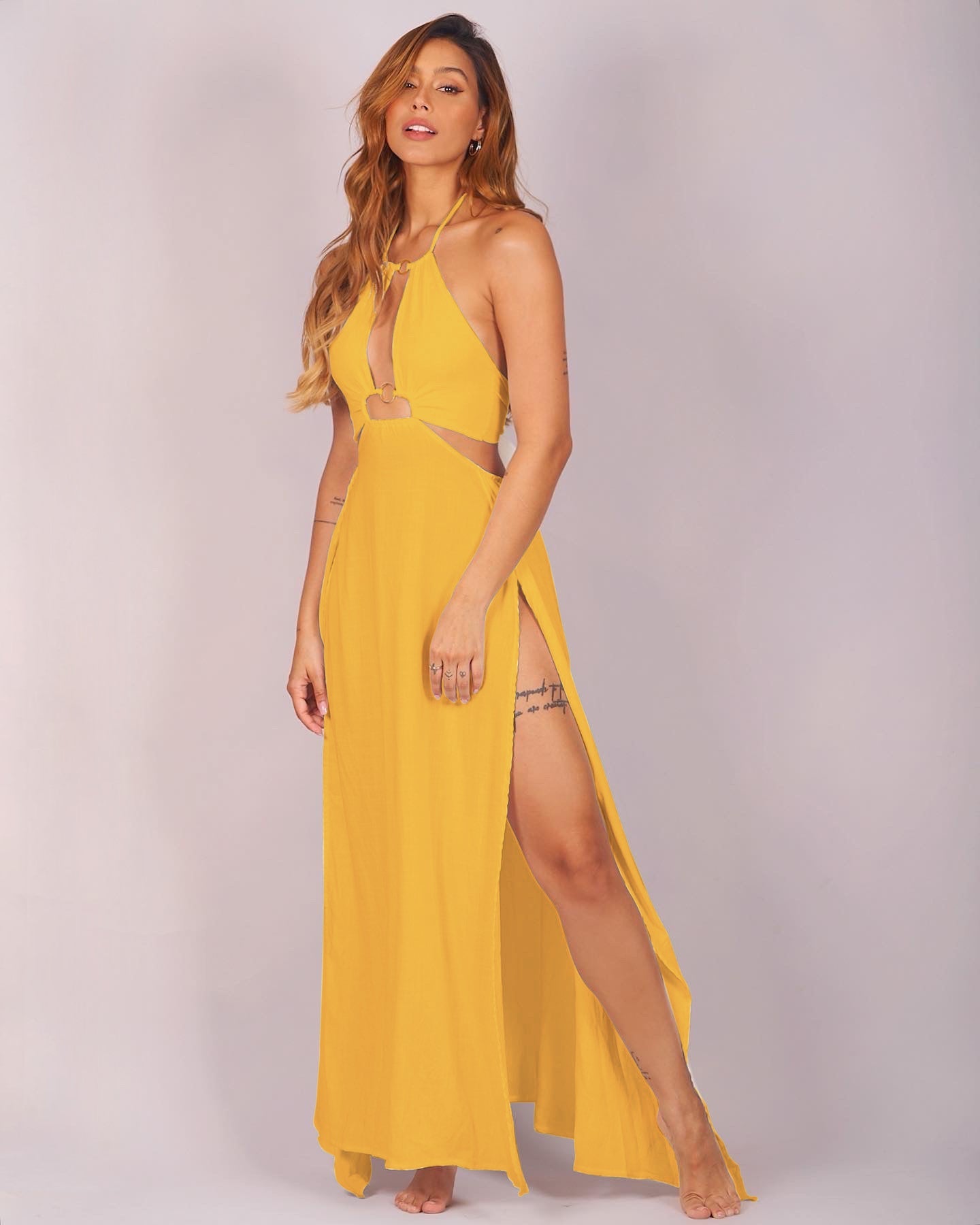 Buy Santorini Dress Mustard by Lonarc Endless Summer