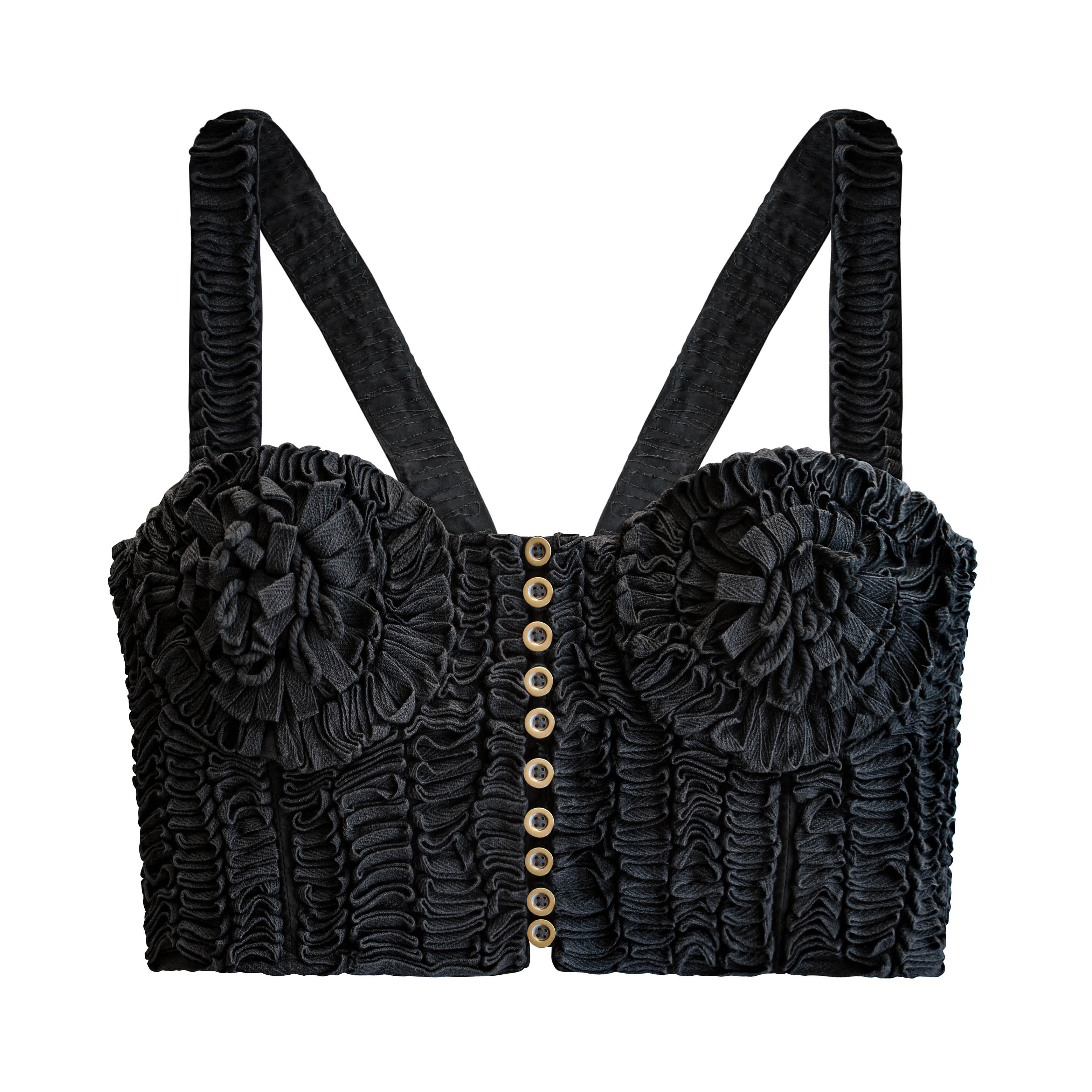 MARIGOLD Hand-Embroidered Ribbon Bustier Top in Black