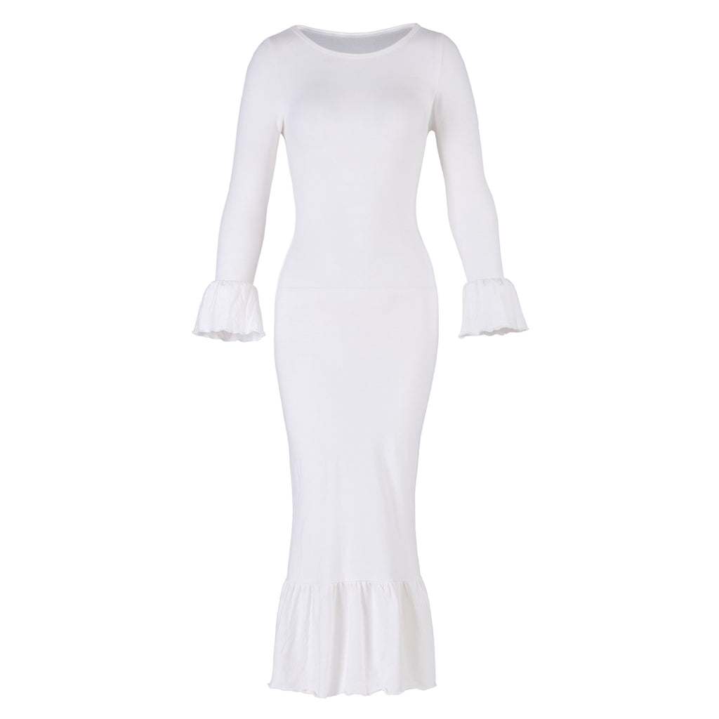 MARJORIE Bamboo Ruffle Dress in Off-White
