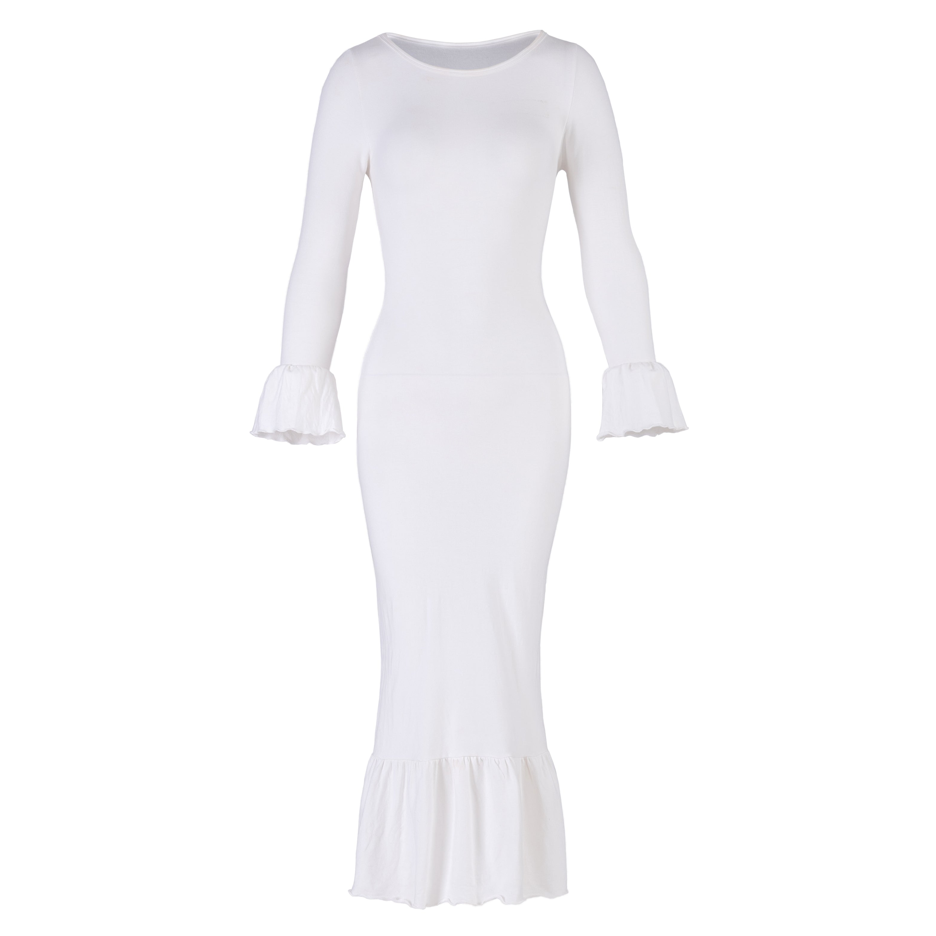 MARJORIE Bamboo Ruffle Dress in Off-White