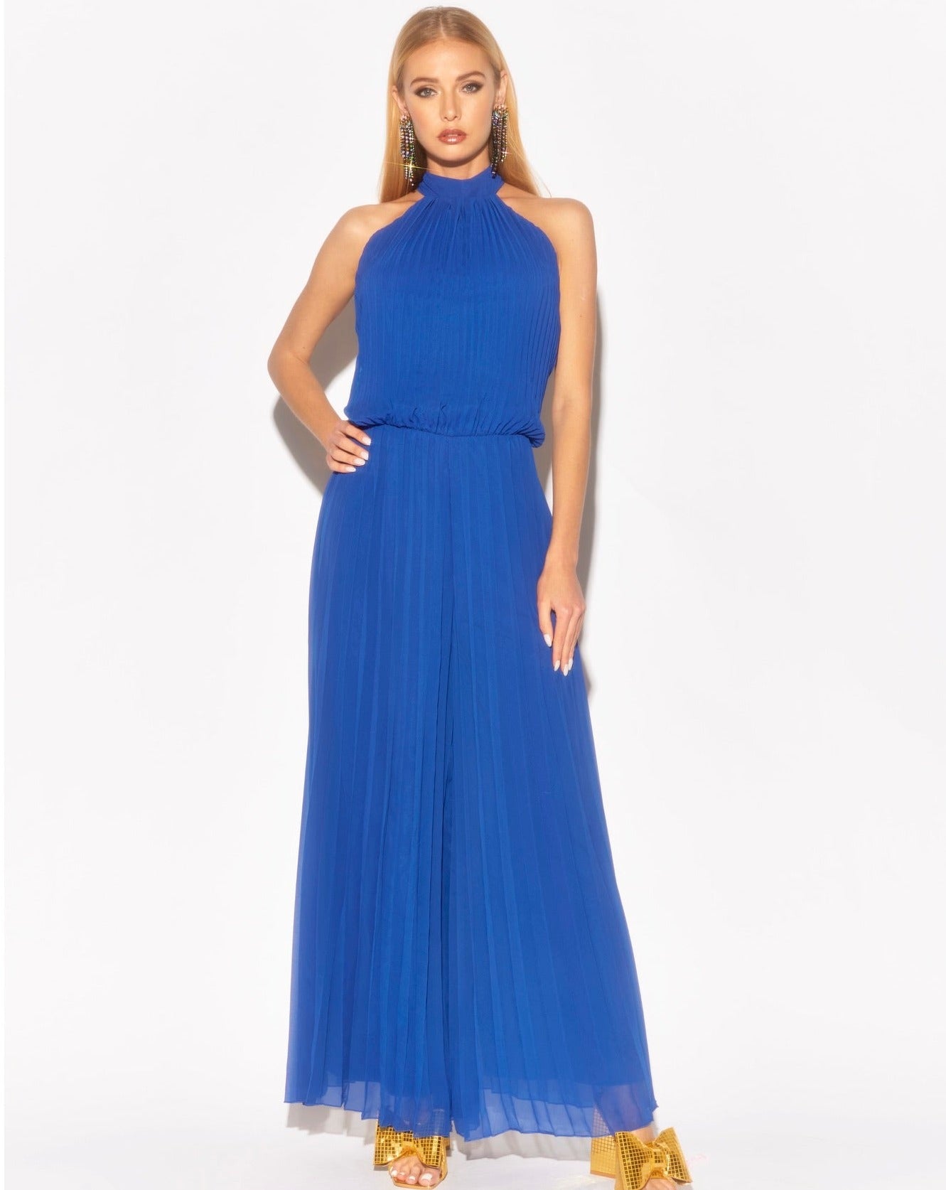 Buy Wild Orchid Pleat Jumpsuit - Royal by Meghan Fabulous