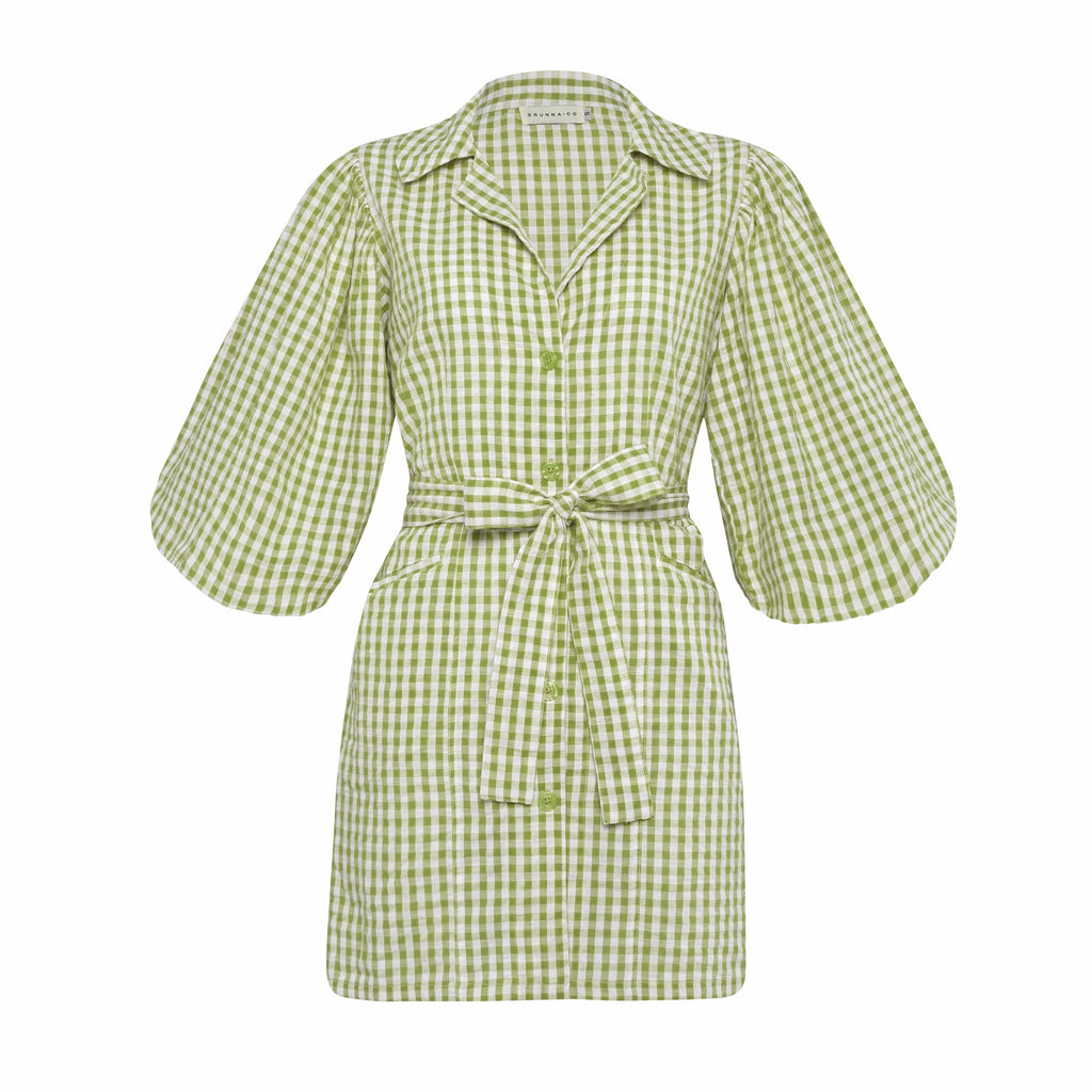 The Meghan Mini Gingham Dress, in Olive Green