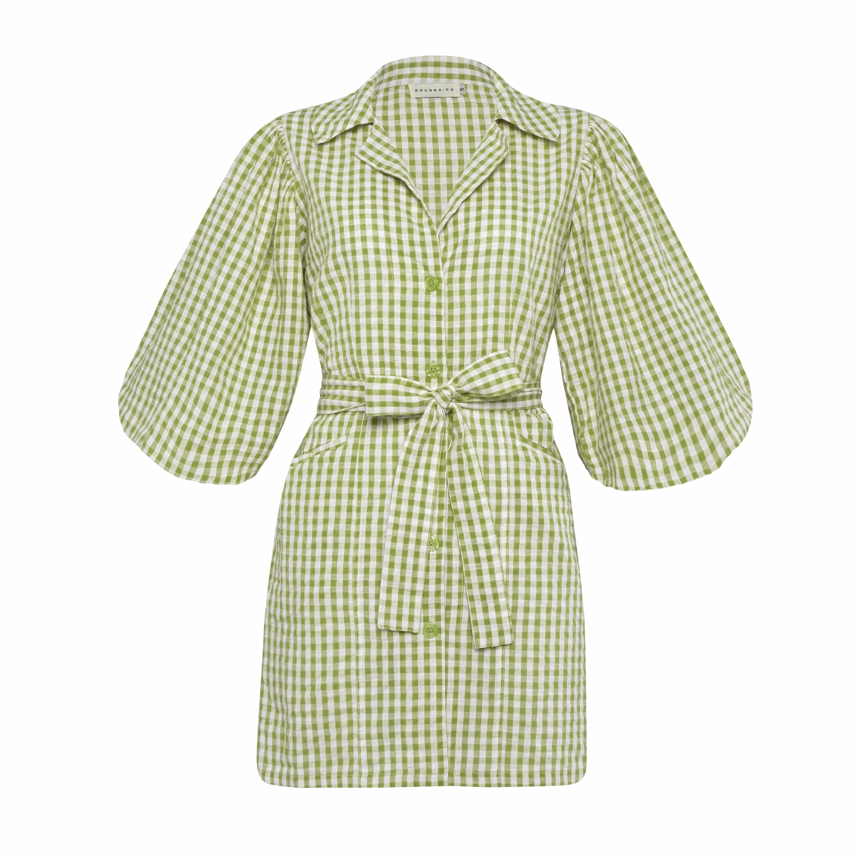 The Meghan Mini Gingham Dress, in Olive Green