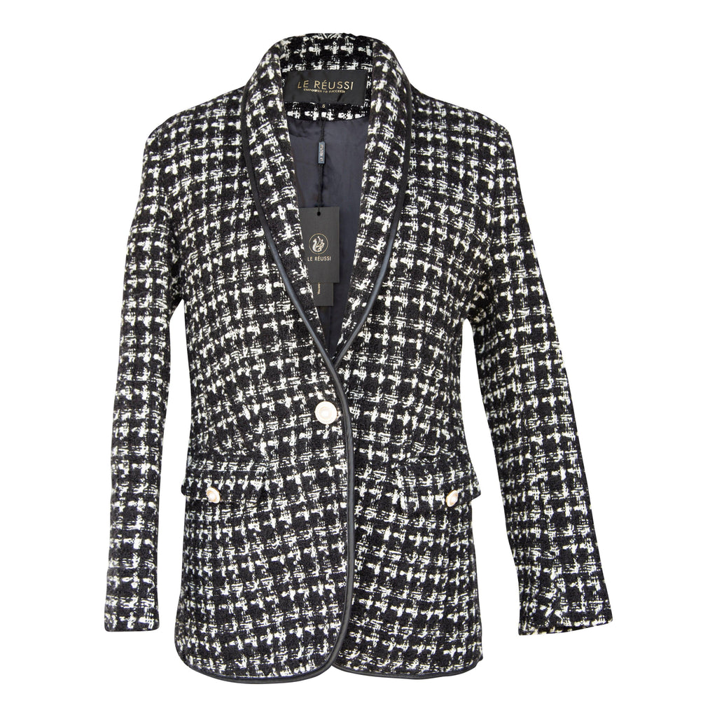 Buy Black & White Tweed Checkers Blazer – Women’s Chic Tailored Jacket by Le Réussi®