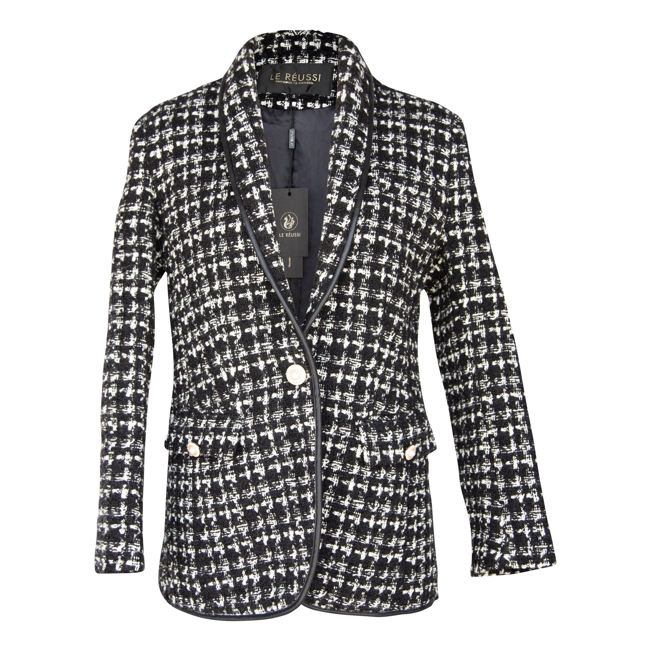 Buy Black & White Tweed Checkers Blazer – Women’s Chic Tailored Jacket by Le Réussi®