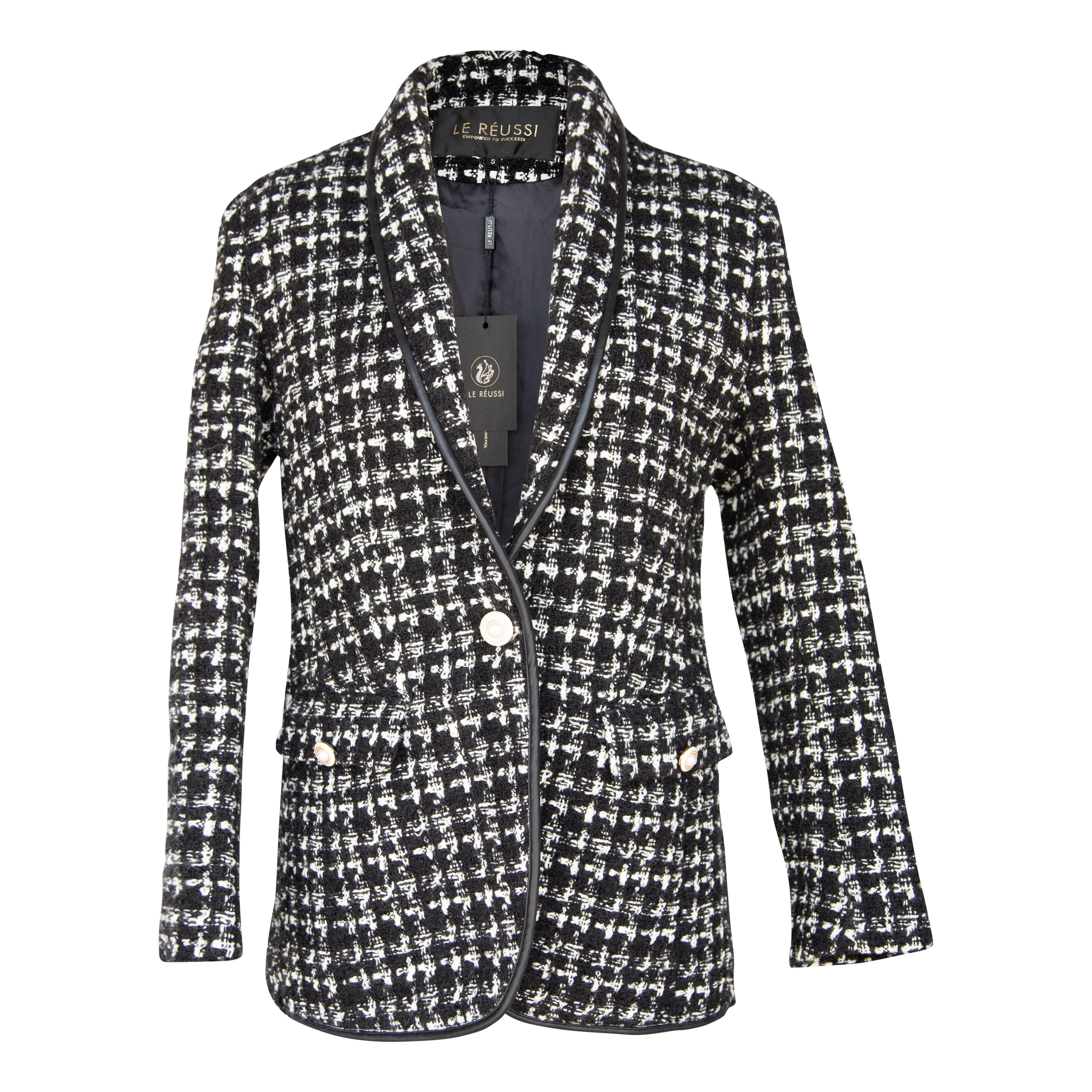 Buy Black & White Tweed Checkers Blazer – Women’s Chic Tailored Jacket by Le Réussi®