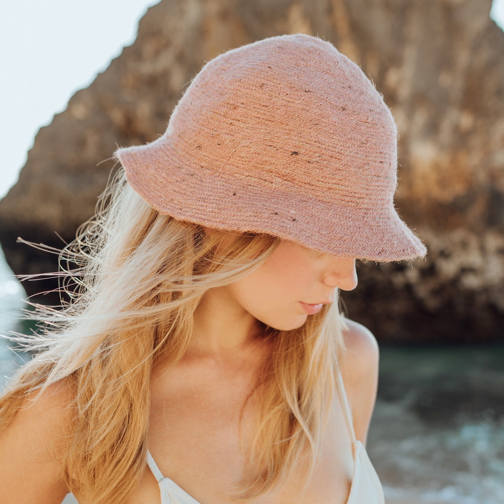 NALA Safari Jute Straw Hat in Blush Rose