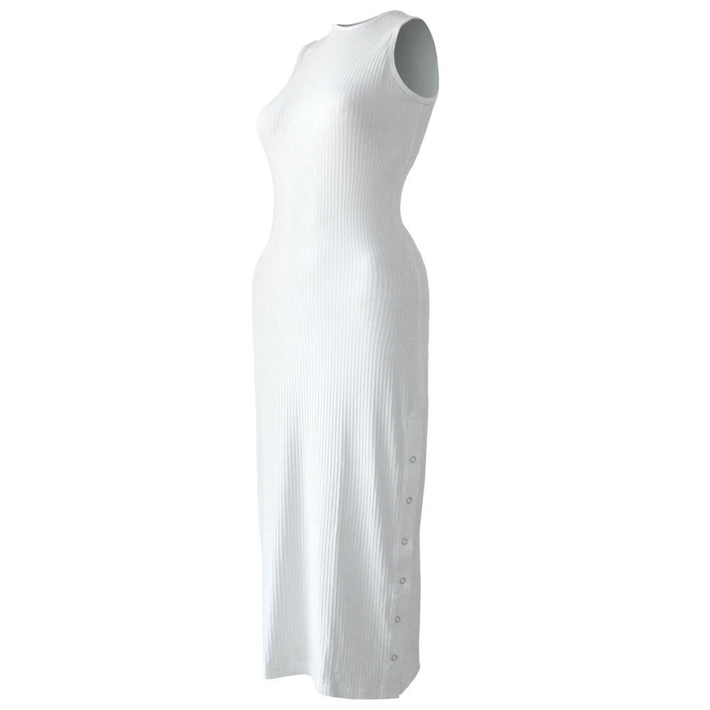 OLA Ecovero Rib Midi Dress in Off White