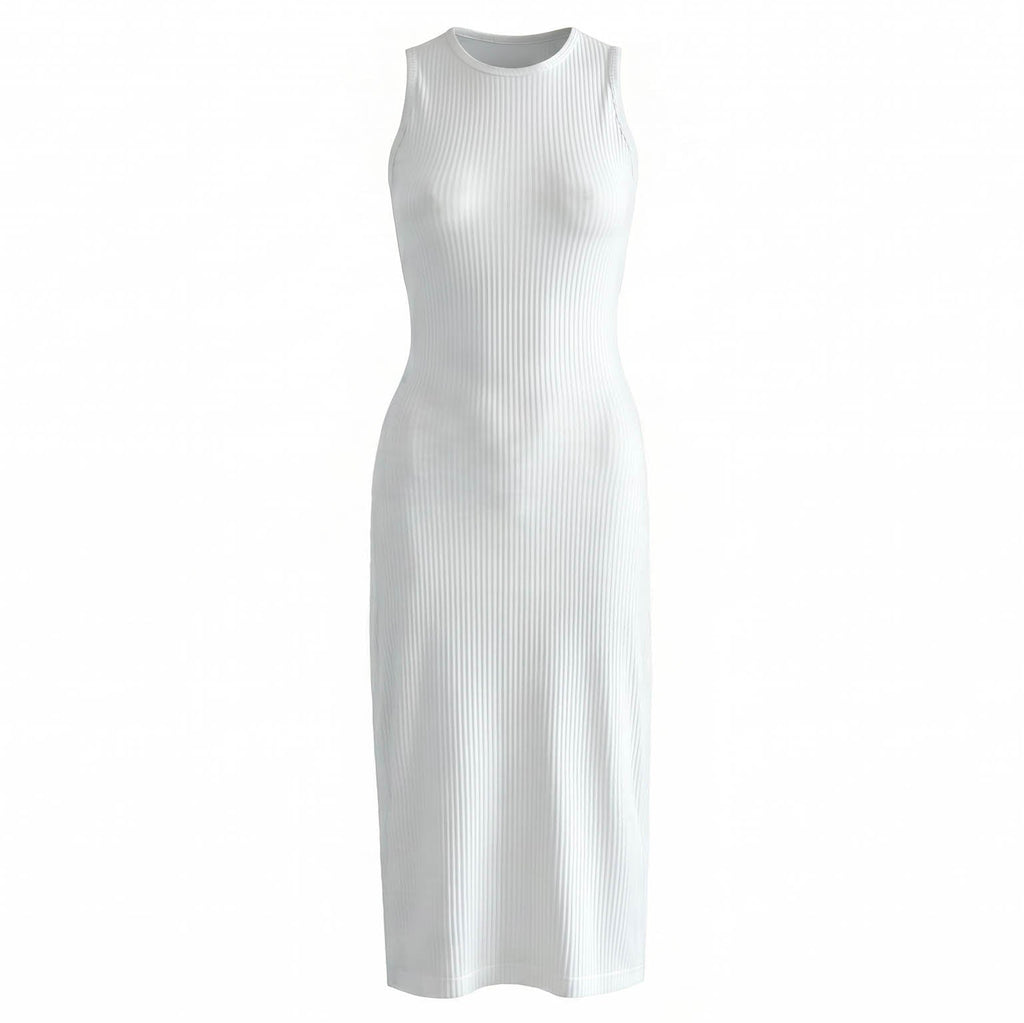 OLA Ecovero Rib Midi Dress in Off White