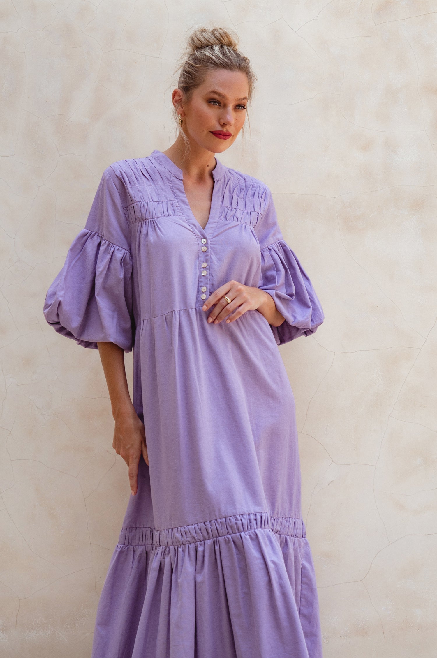 Buy Oleana Puff Sleeve Maxi Dress by Bali ELF