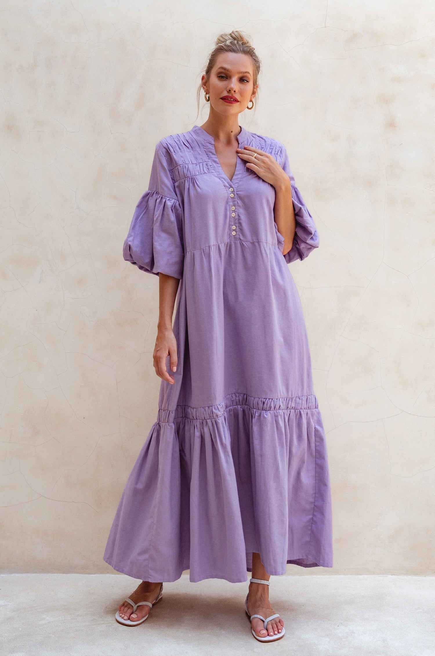 Buy Oleana Puff Sleeve Maxi Dress by Bali ELF