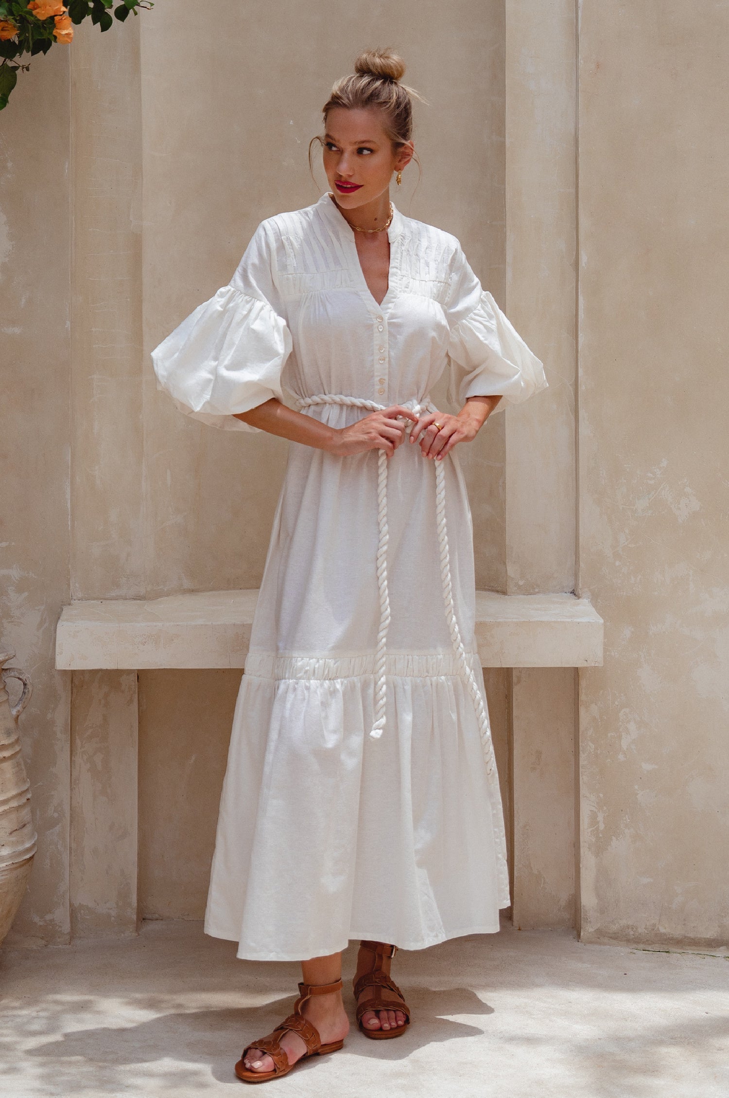 Buy Oleana Puff Sleeve Maxi Dress by Bali ELF