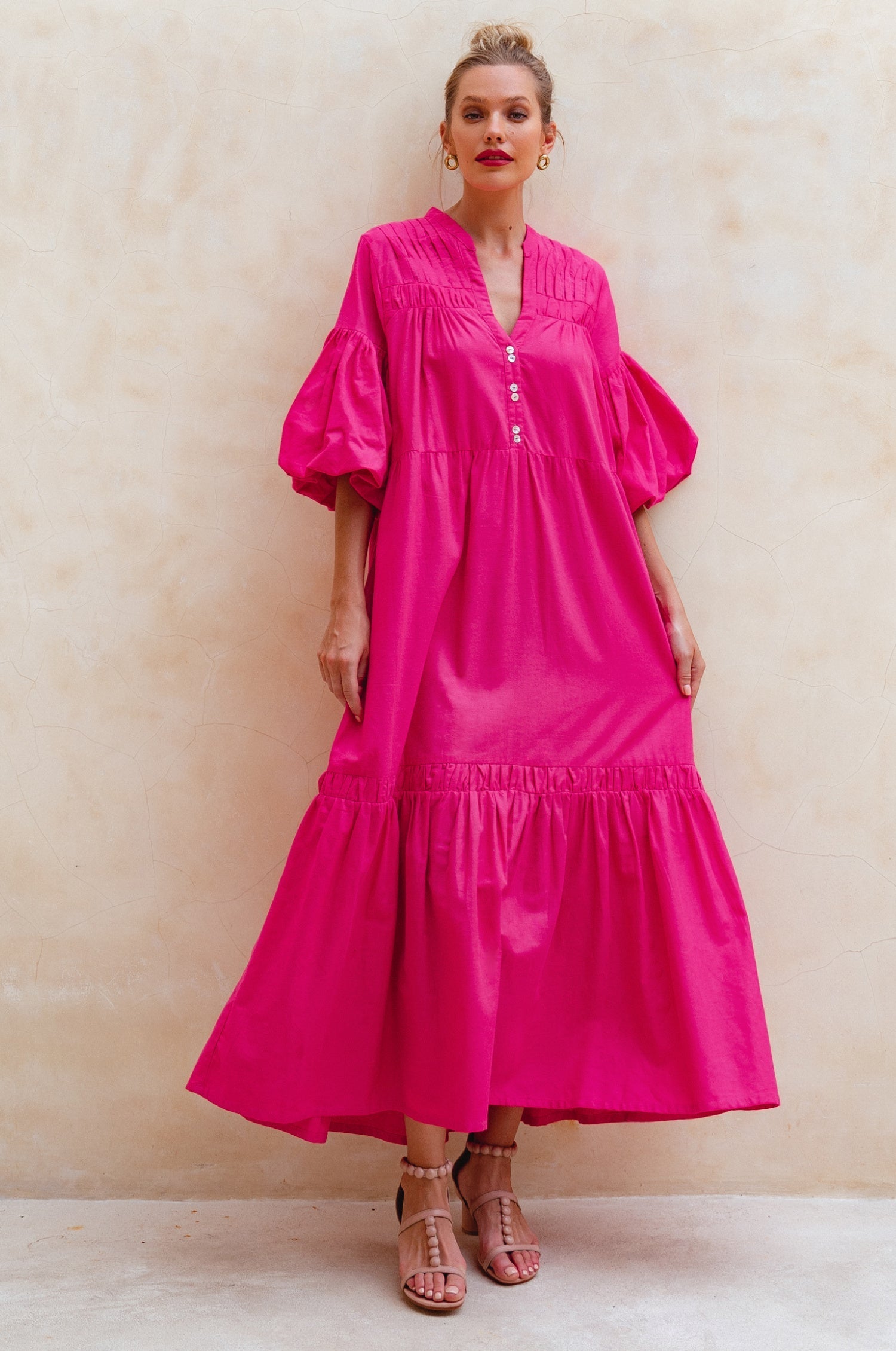 Buy Oleana Puff Sleeve Maxi Dress by Bali ELF