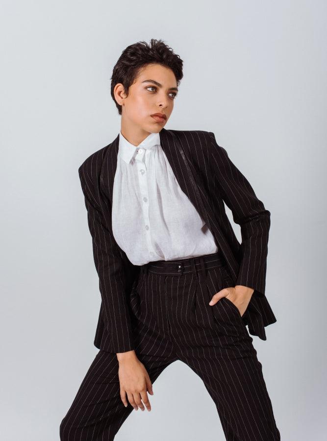 Buy Black Pinstripes Suit Pants – Women’s Tailored Office Trousers by Le Réussi®