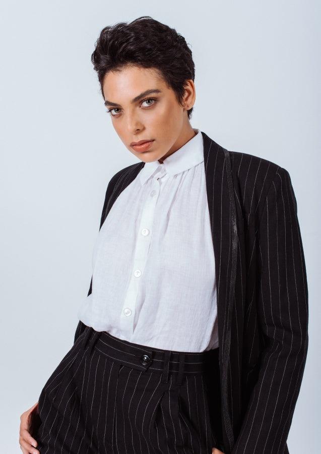 Buy Black Pinstripes Suit Pants – Women’s Tailored Office Trousers by Le Réussi®