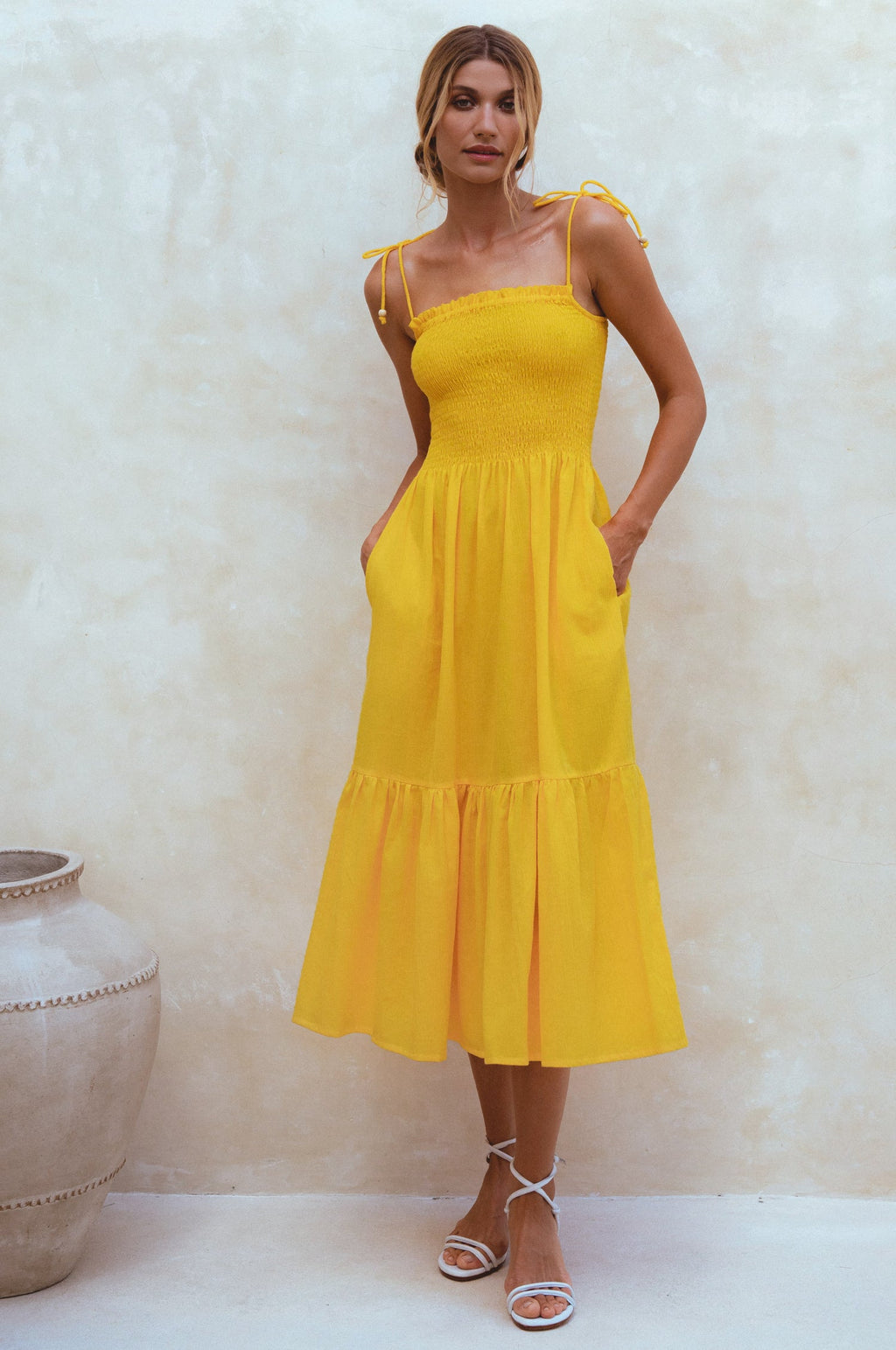 Buy Paradiso Strappy Linen Midi Dress by Bali ELF