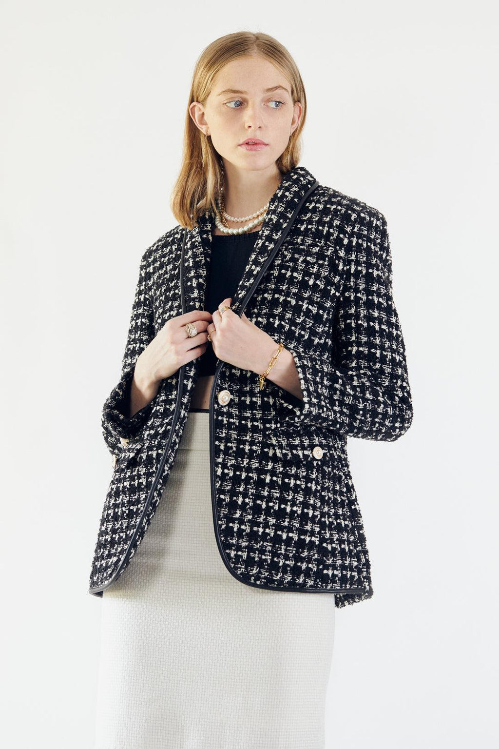Buy Black & White Tweed Checkers Blazer – Women’s Chic Tailored Jacket by Le Réussi®