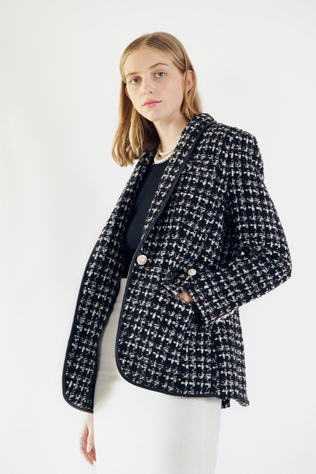 Buy Black & White Tweed Checkers Blazer – Women’s Chic Tailored Jacket by Le Réussi®