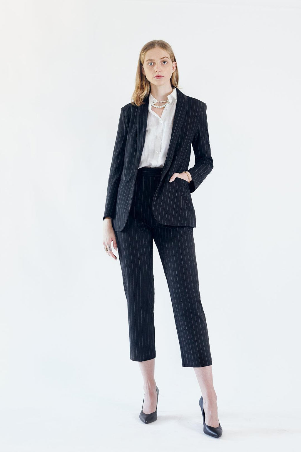 Buy Black Pinstripes Blazer – Women’s Tailored Office Jacket by Le Réussi®