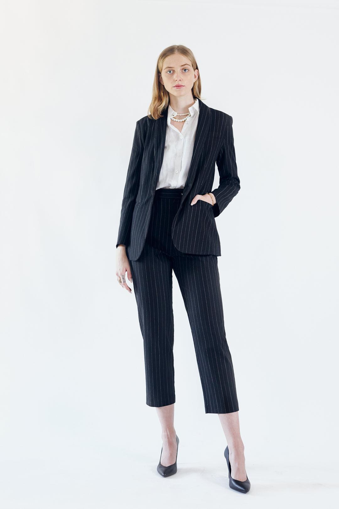 Buy Black Pinstripes Blazer – Women’s Tailored Office Jacket by Le Réussi®