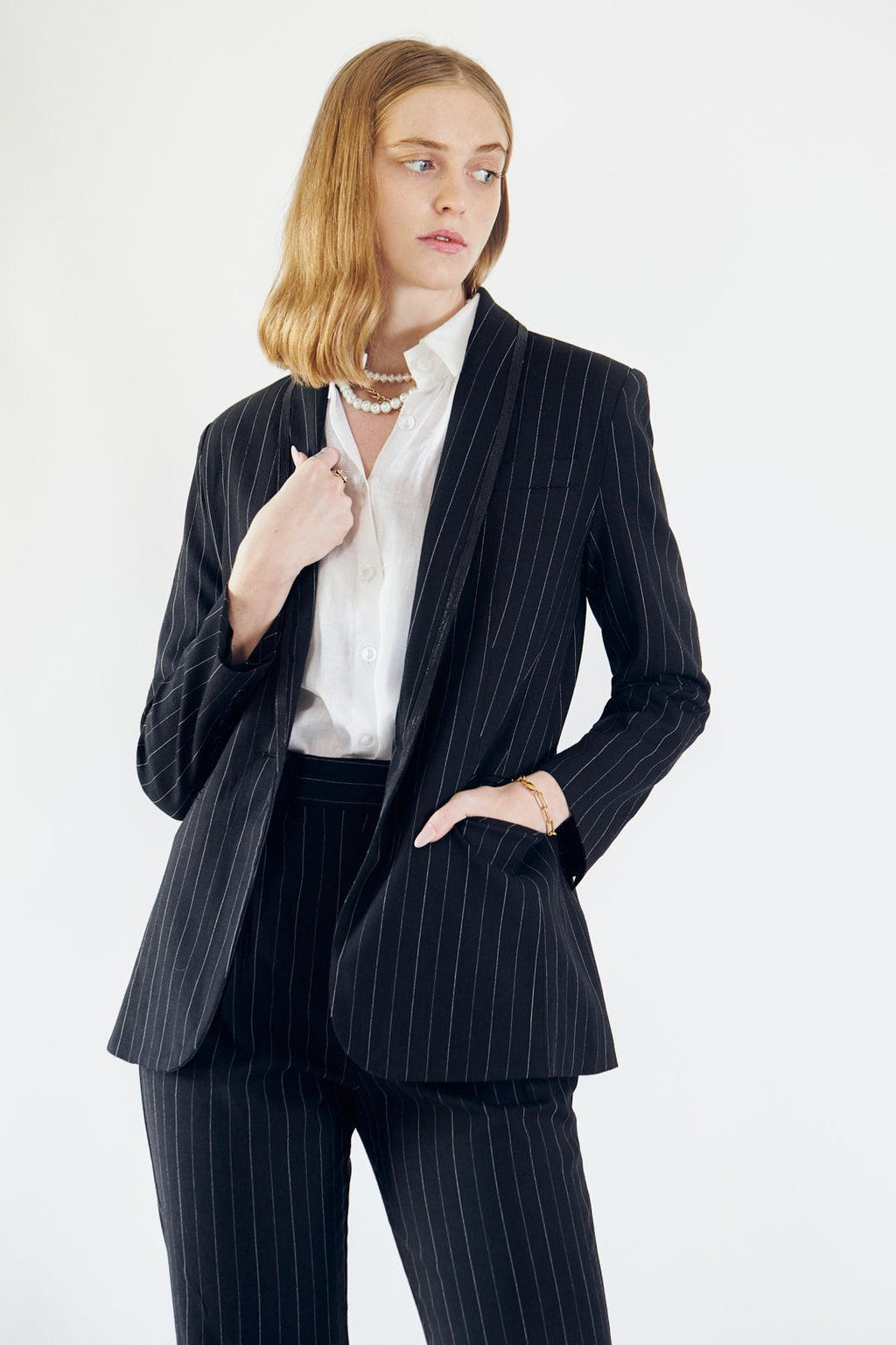 Buy Black Pinstripes Blazer – Women’s Tailored Office Jacket by Le Réussi®