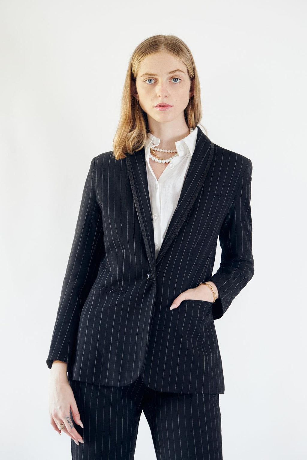 Buy Black Pinstripes Blazer – Women’s Tailored Office Jacket by Le Réussi®
