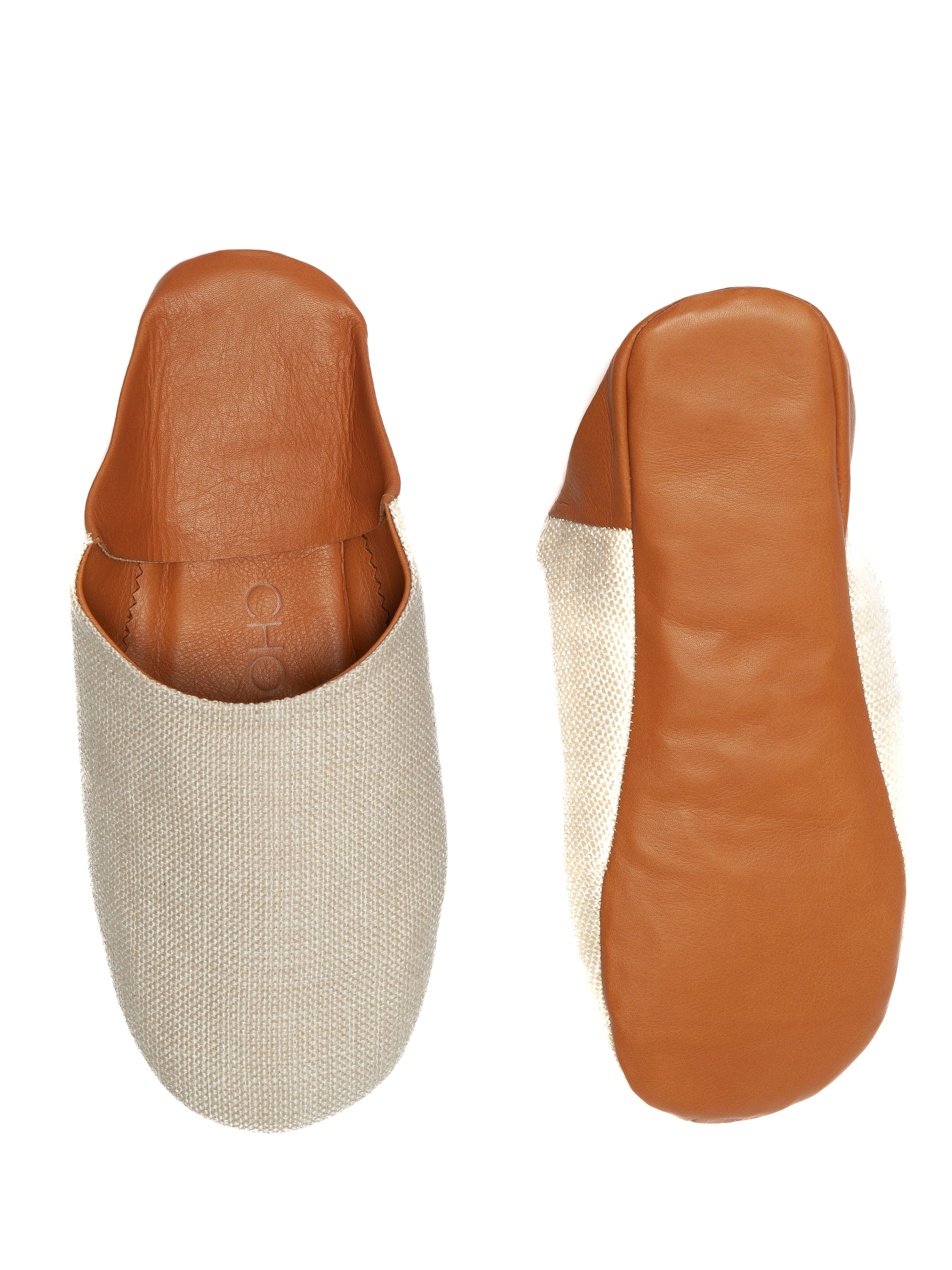 Buy Russet Linen Blend - Leather & Textile Slippers by Choost