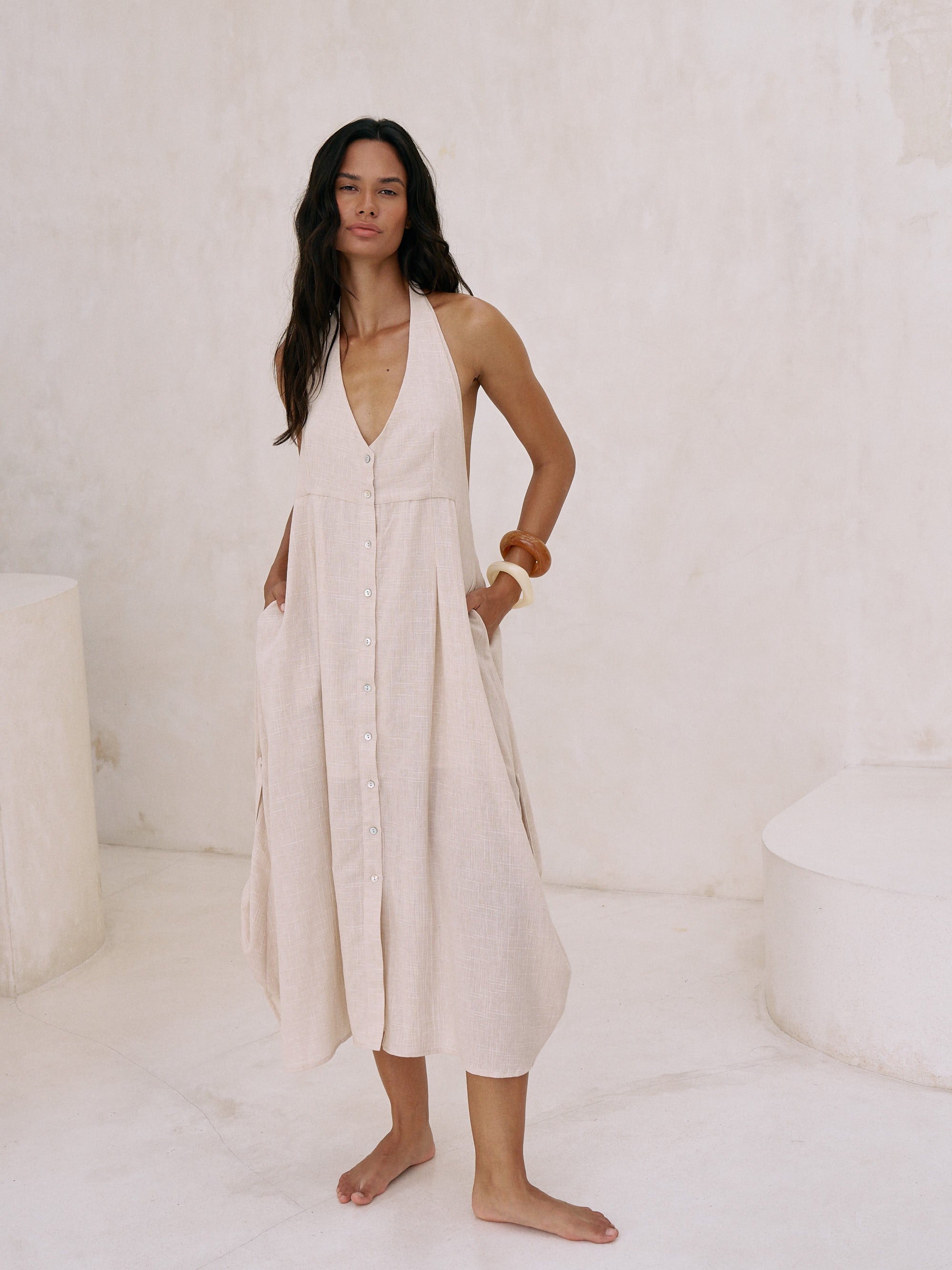 Buy Sahara Sun Maxi Dress - Natural by The Handloom
