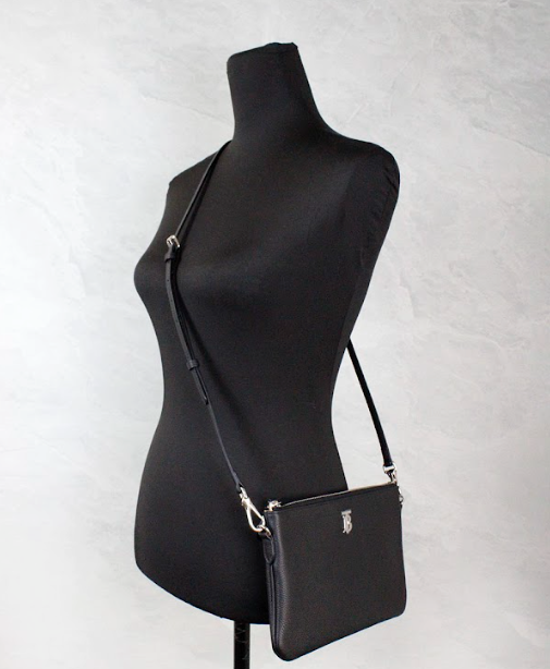 Peyton Monogram Black Leather Pouch Crossbody Bag Purse