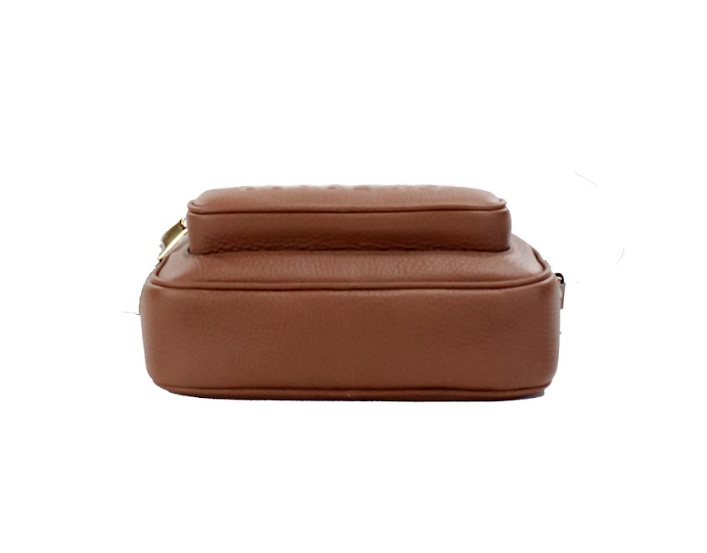 Small Branded Tan Brown Leather Camera Crossbody Bag