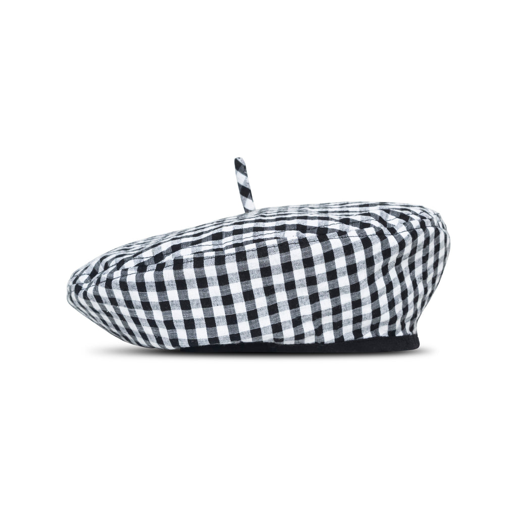 SIMONE Gingham Beret Hat in Black