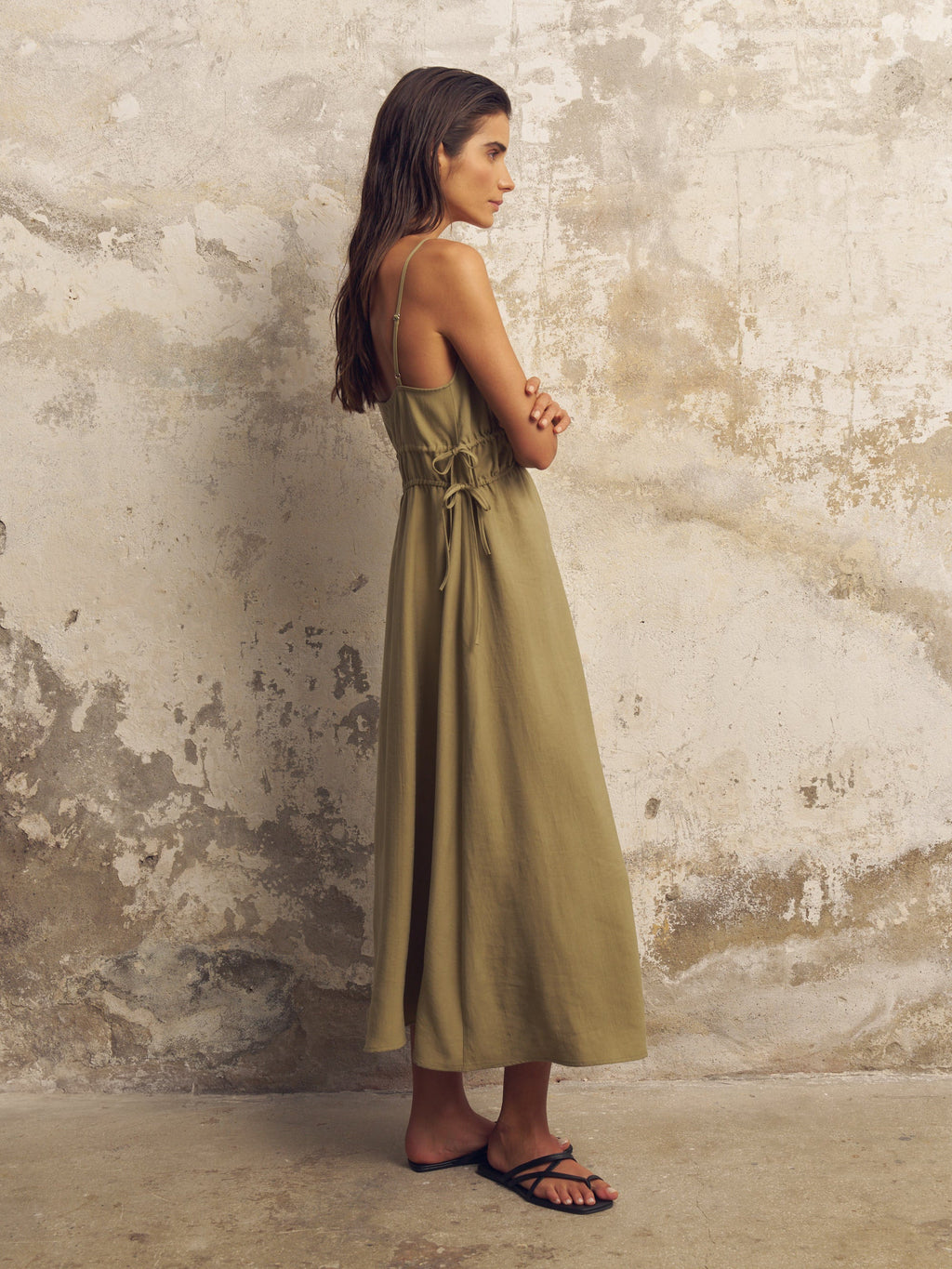 Buy Sofia Ties Maxi Dress - Khaki Green by The Handloom