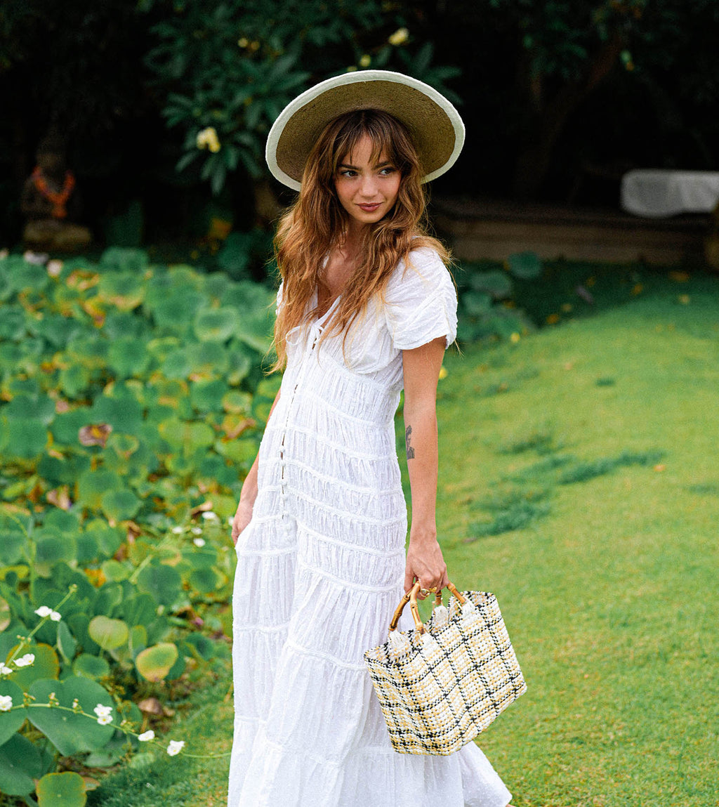 The Loretta Linen Jute Hat in Off White