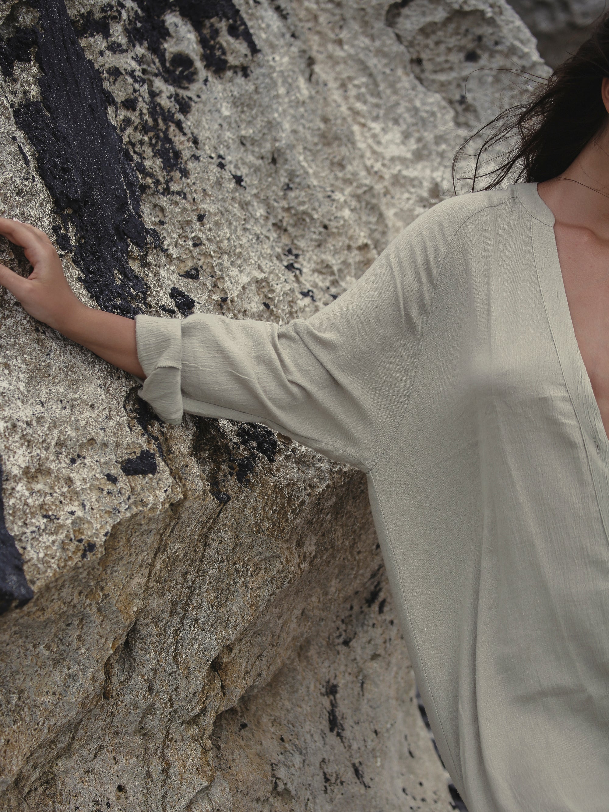 Buy Terra Shirt Dress - Khaki Green by The Handloom