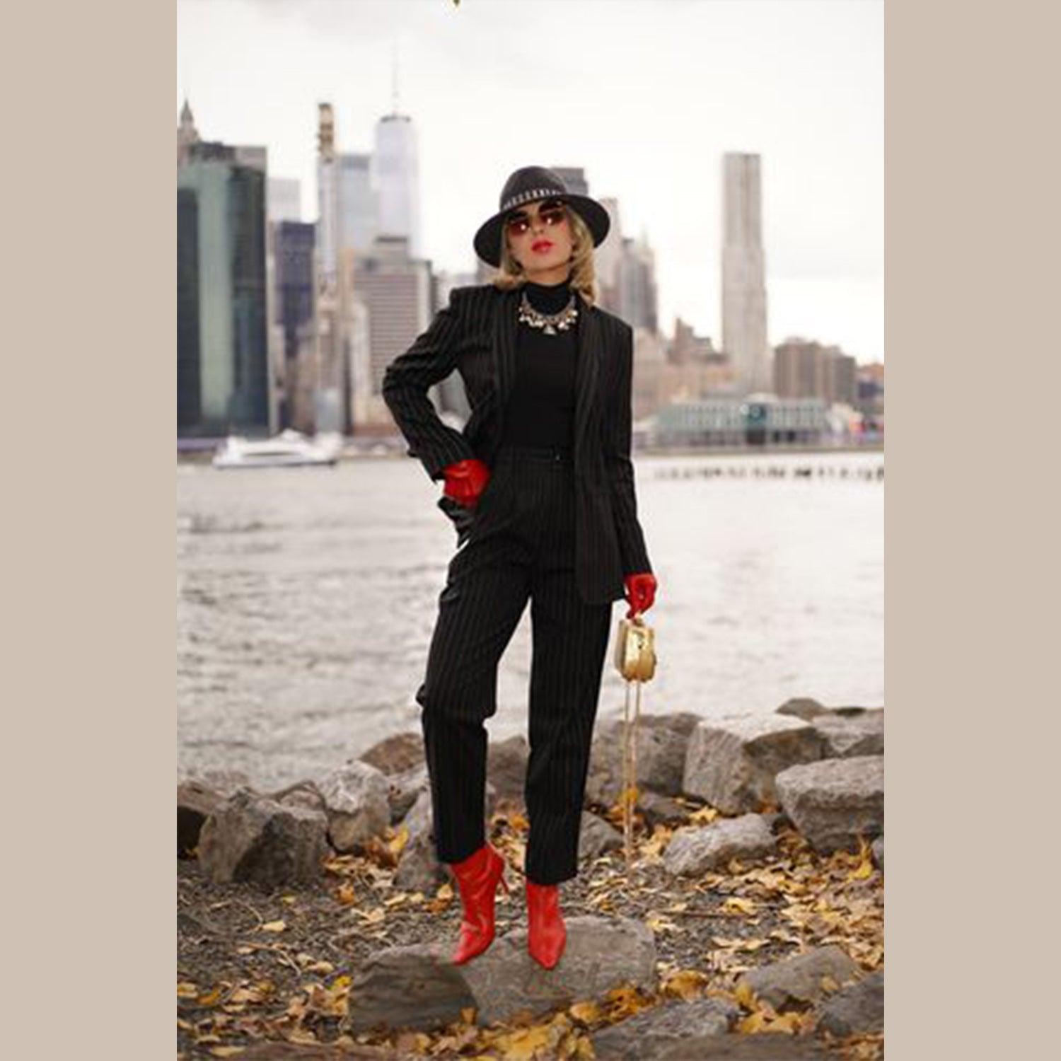 Buy Black Pinstripes Suit Pants – Women’s Tailored Office Trousers by Le Réussi®